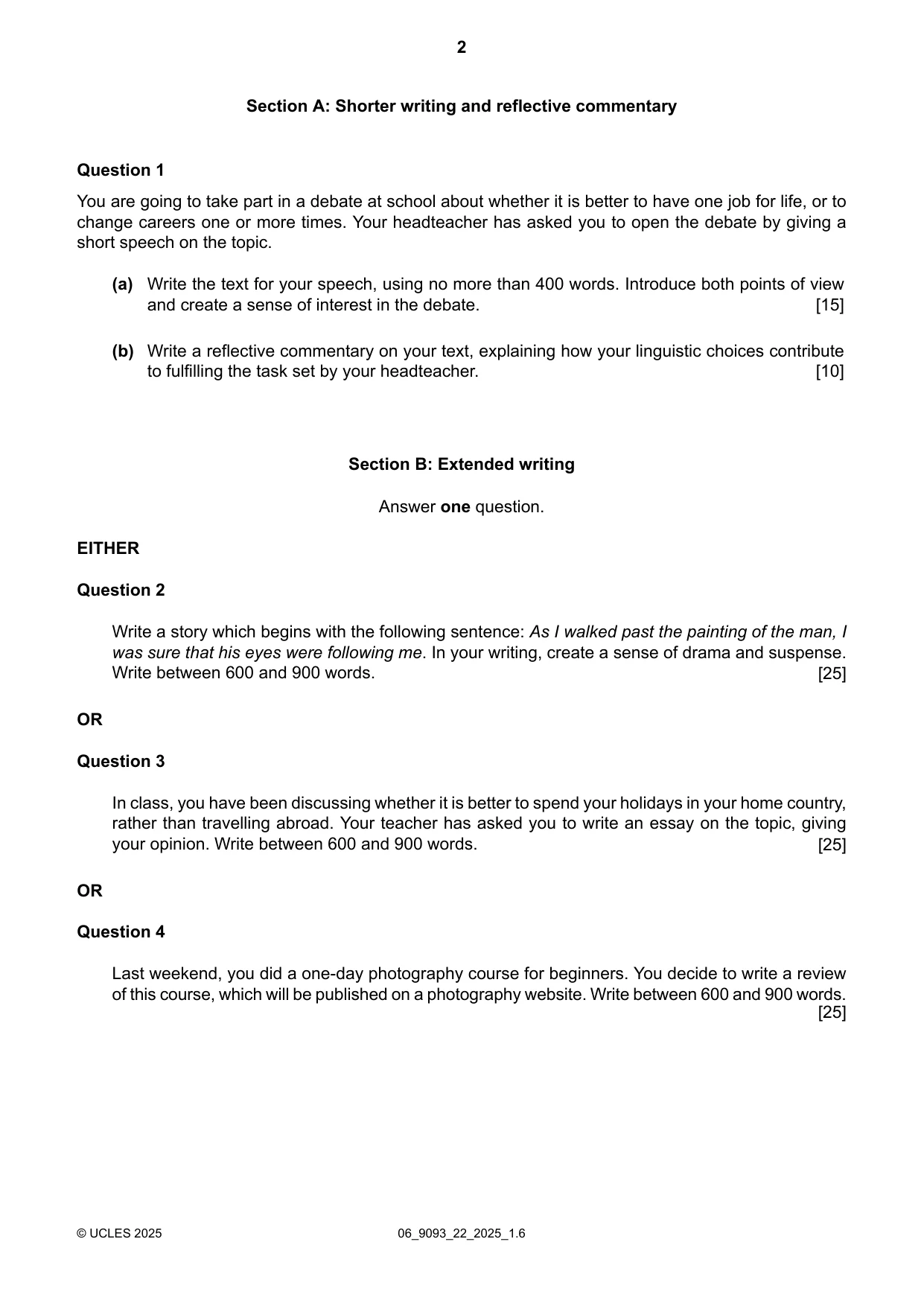 Cambridge A Level English - Language AS and A Level (from 2014) 9093 2025 May/June Paper 2 · Variant 2 question paper, page 2 of 4