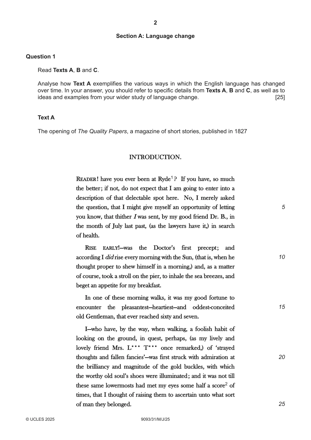 Cambridge A Level English - Language AS and A Level (from 2014) 9093 2025 May/June Paper 3 · Variant 1 question paper, page 2 of 8