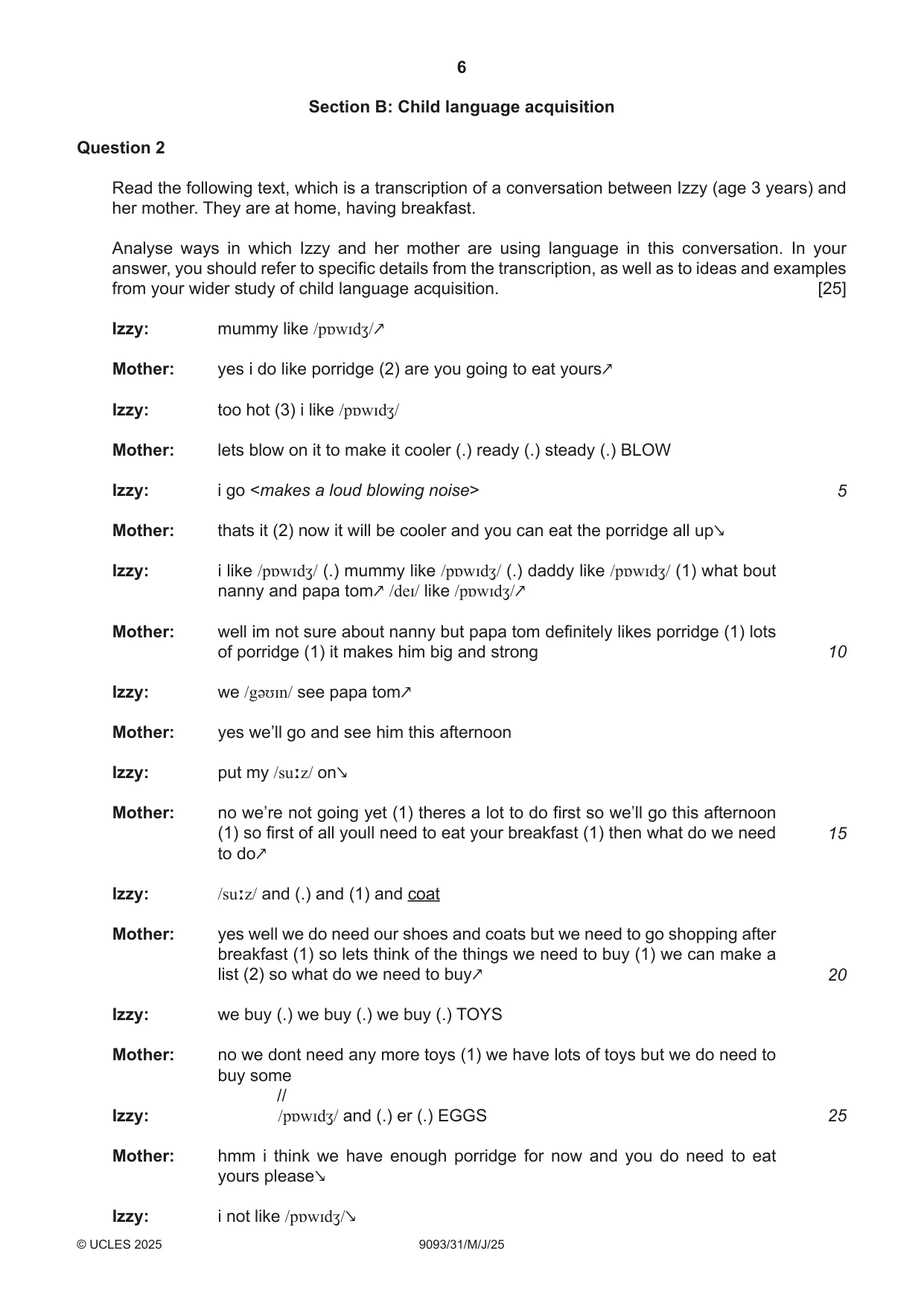 Cambridge A Level English - Language AS and A Level (from 2014) 9093 2025 May/June Paper 3 · Variant 1 question paper, page 6 of 8