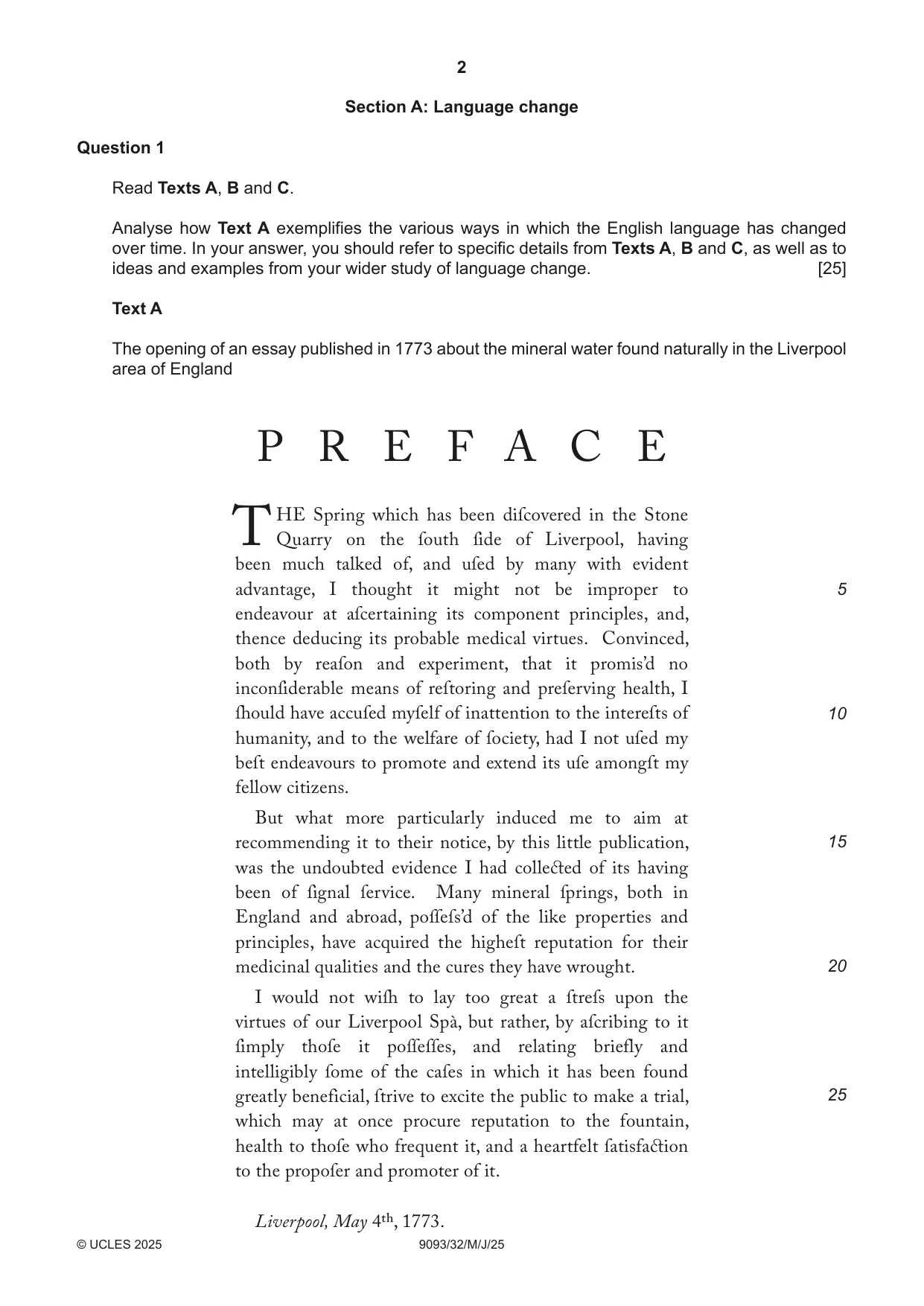 Cambridge A Level English - Language AS and A Level (from 2014) 9093 2025 May/June Paper 3 · Variant 2 question paper, page 2 of 8