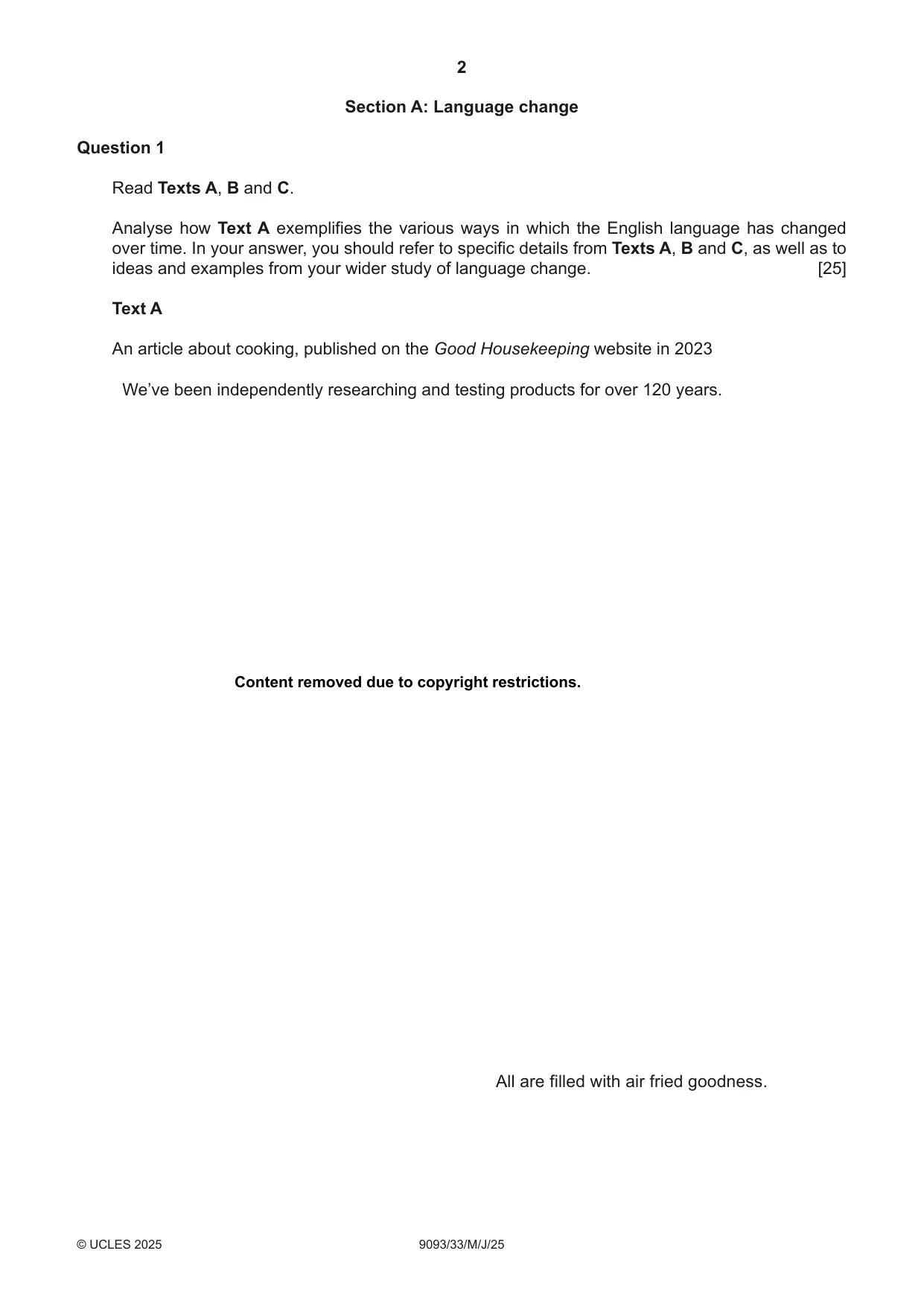 Cambridge A Level English - Language AS and A Level (from 2014) 9093 2025 May/June Paper 3 · Variant 3 question paper, page 2 of 8