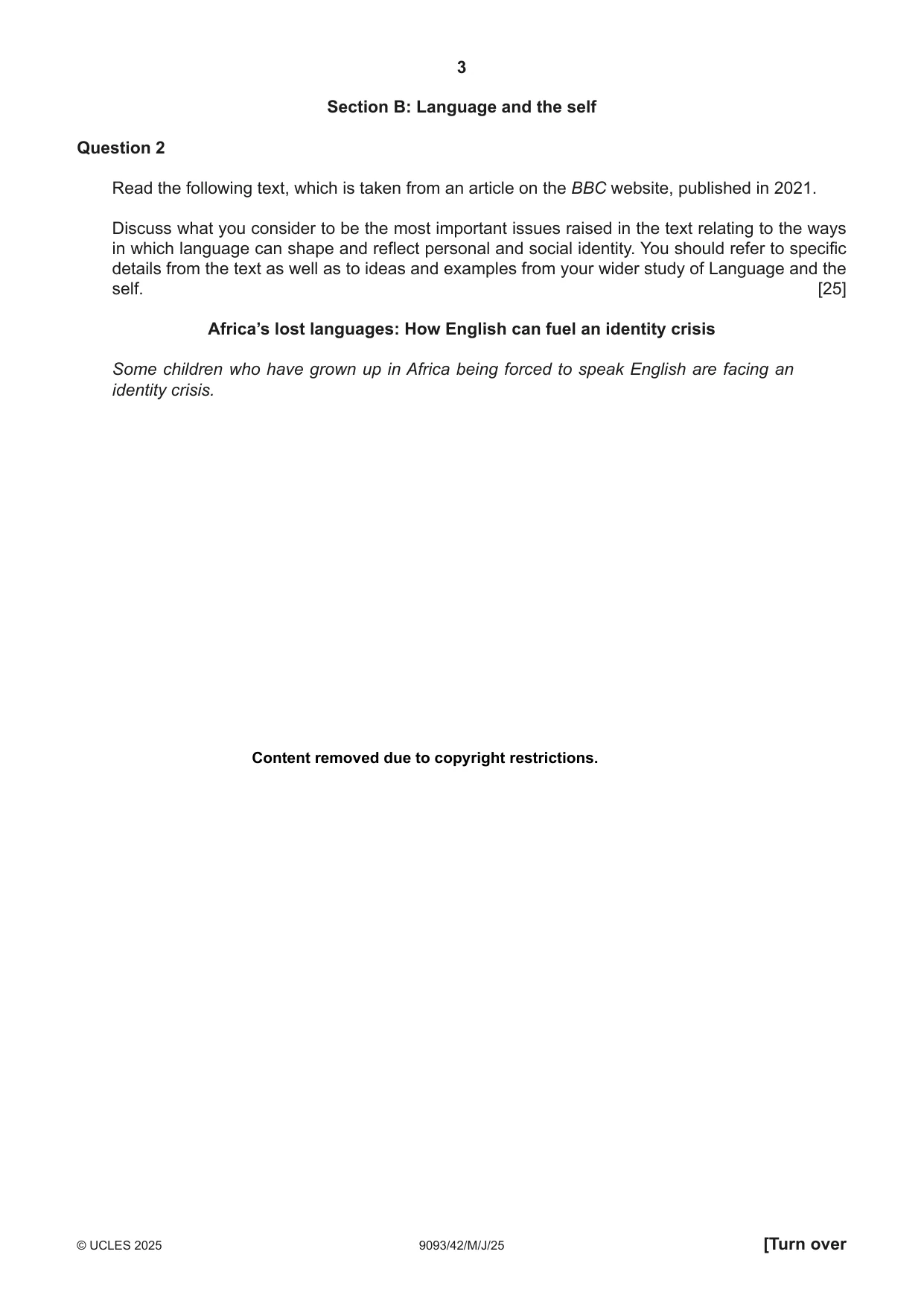 Cambridge A Level English - Language AS and A Level (from 2014) 9093 2025 May/June Paper 4 · Variant 2 question paper, page 3 of 4