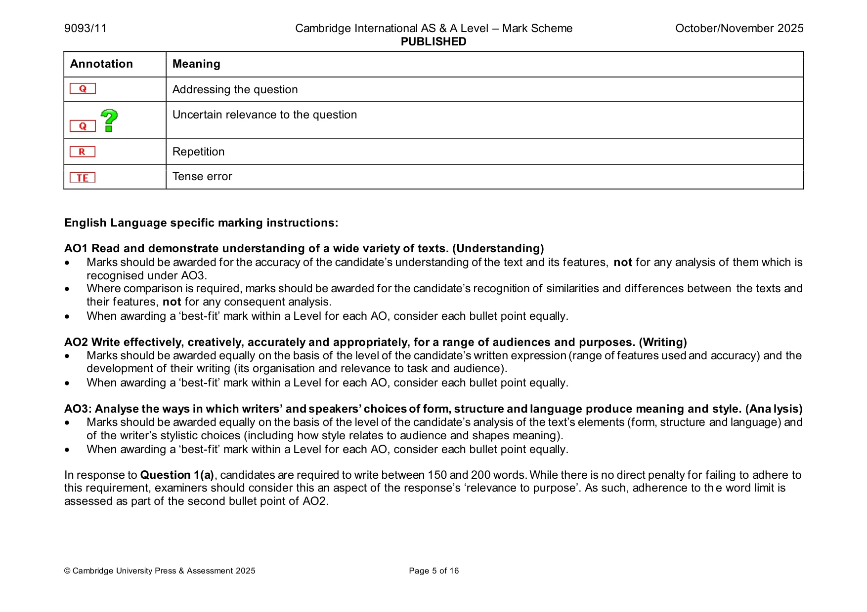 Mark scheme, page 5 of 16