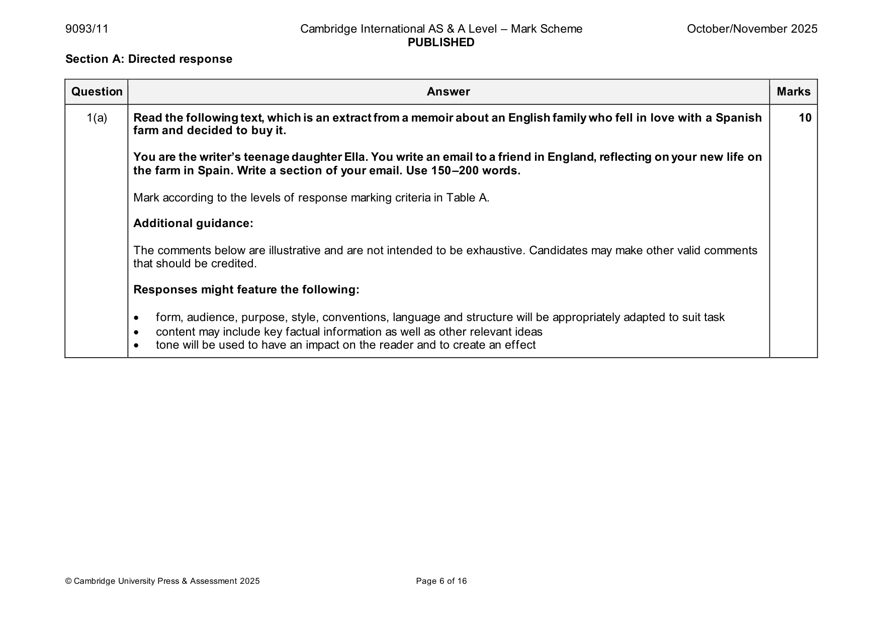 Mark scheme, page 6 of 16