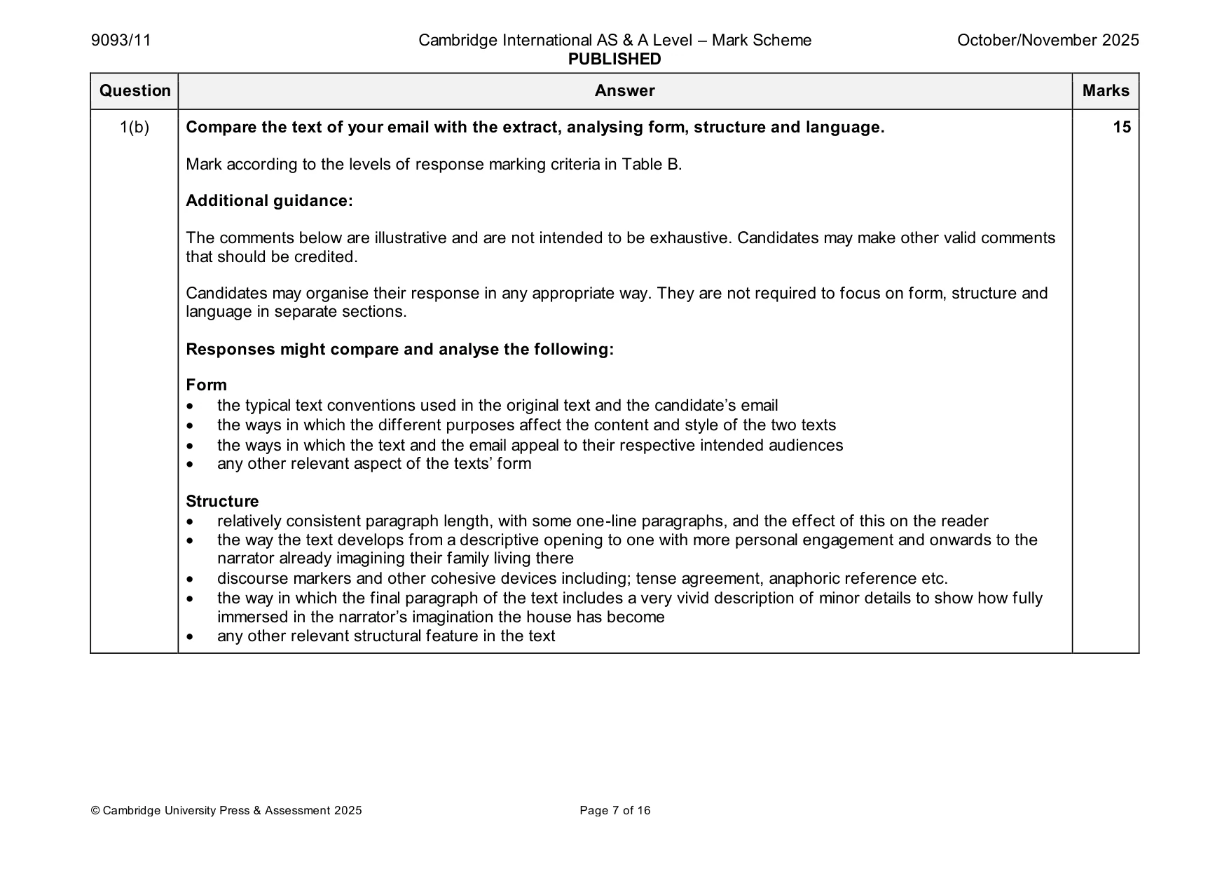 Mark scheme, page 7 of 16