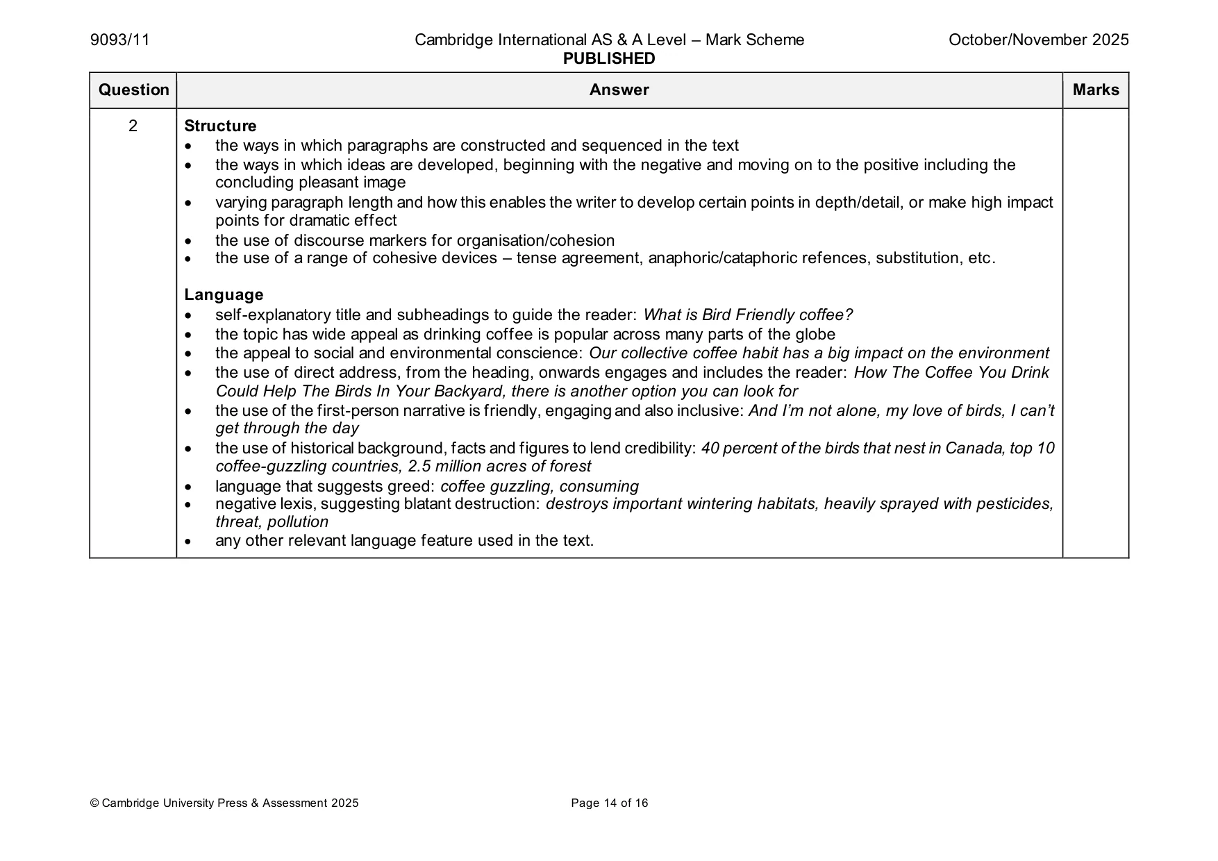 Mark scheme, page 14 of 16