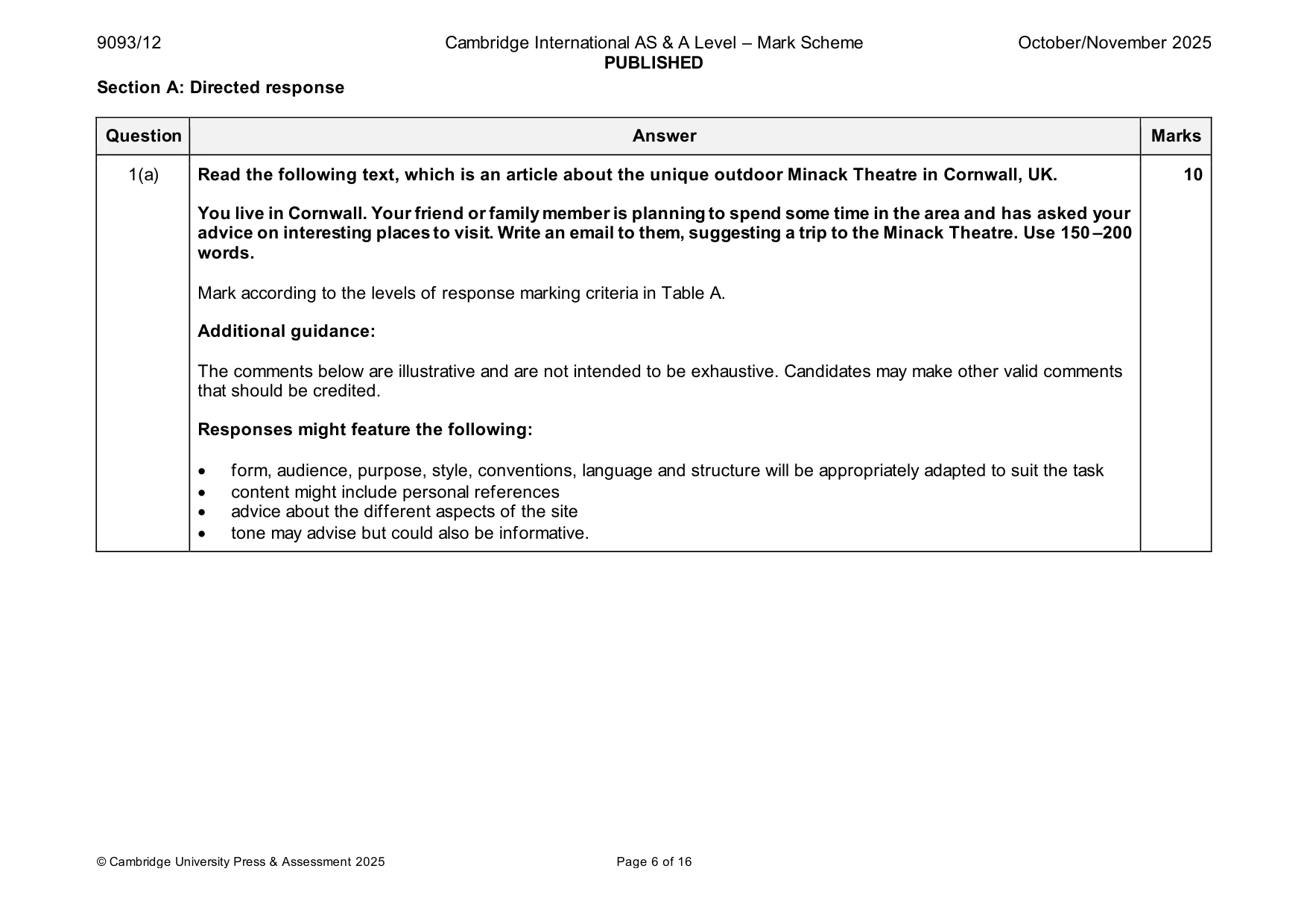 Mark scheme, page 6 of 16