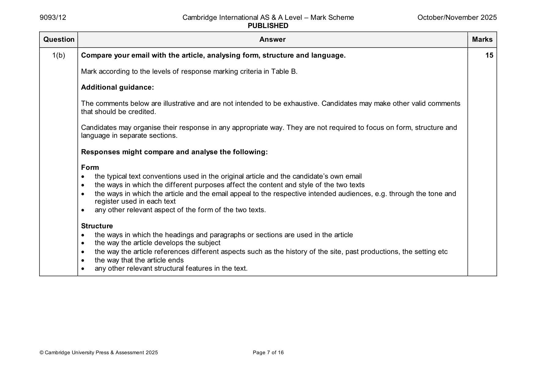 Mark scheme, page 7 of 16