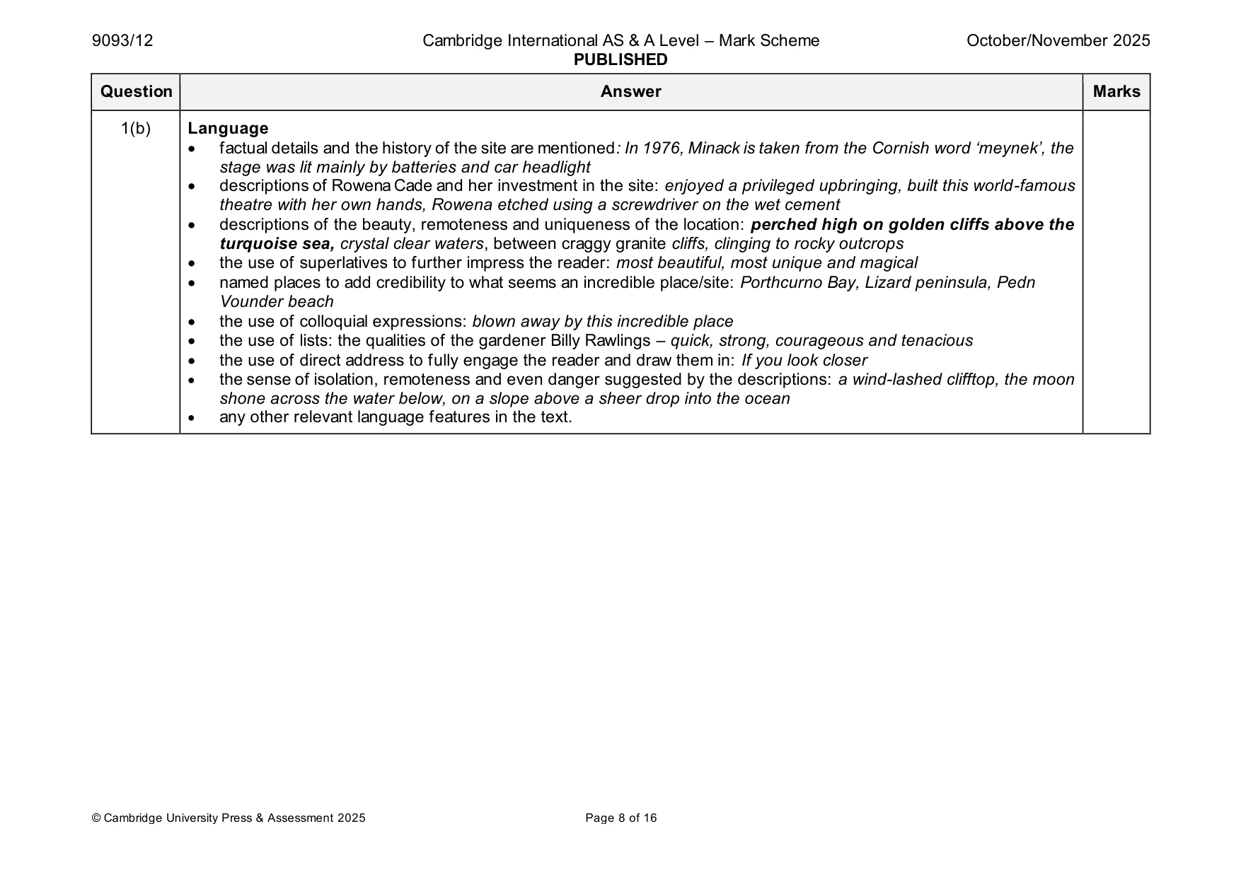 Mark scheme, page 8 of 16