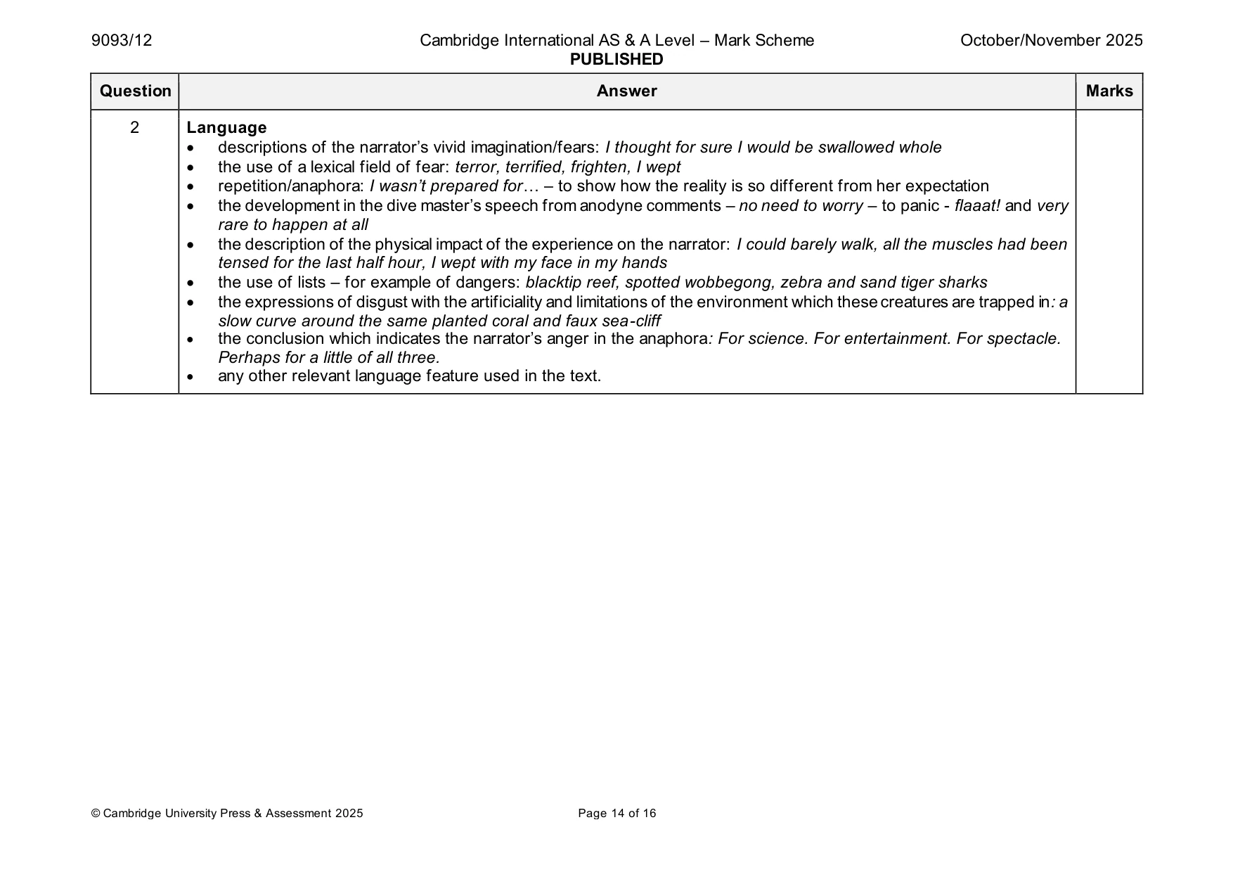 Mark scheme, page 14 of 16