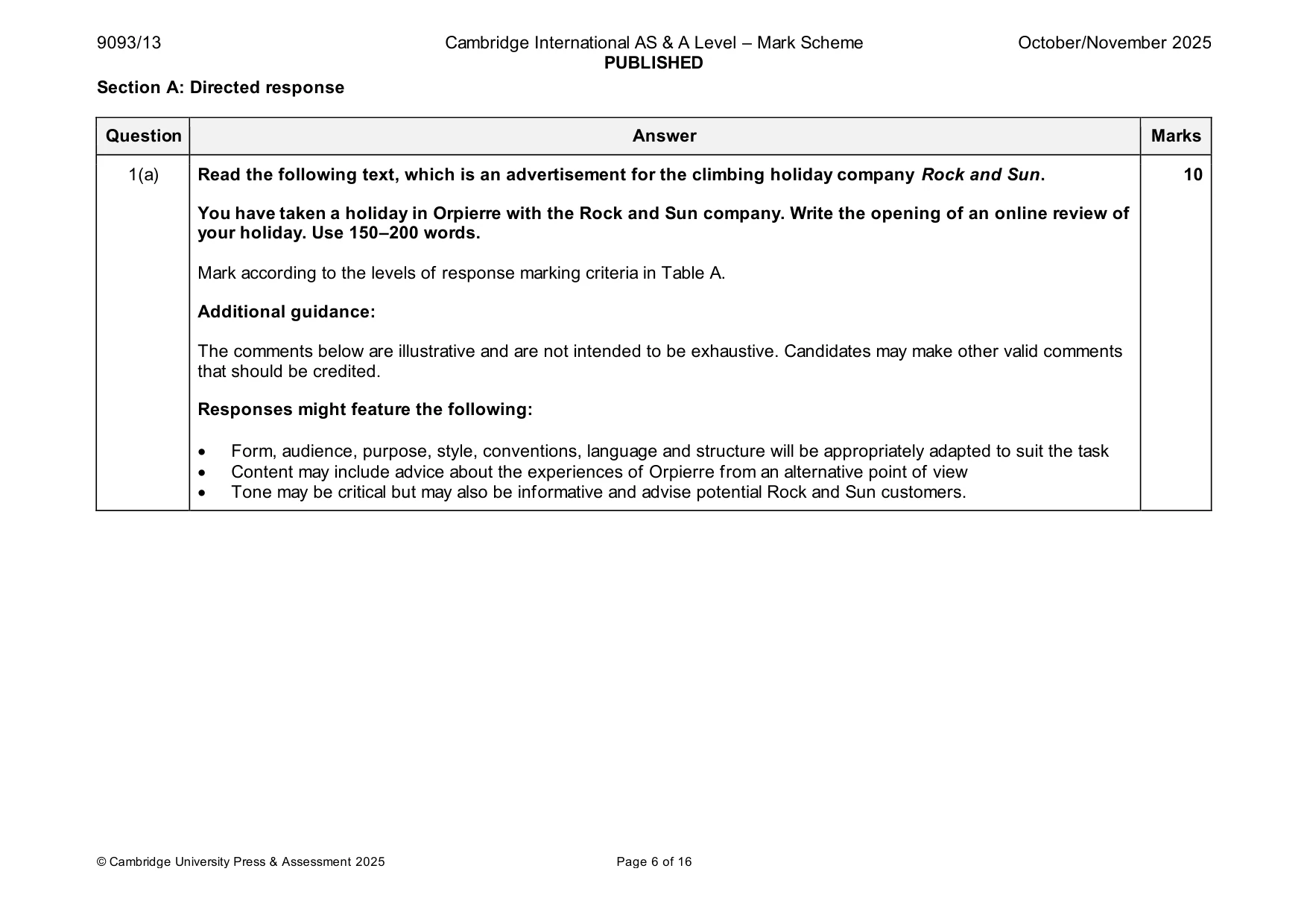 Mark scheme, page 6 of 16