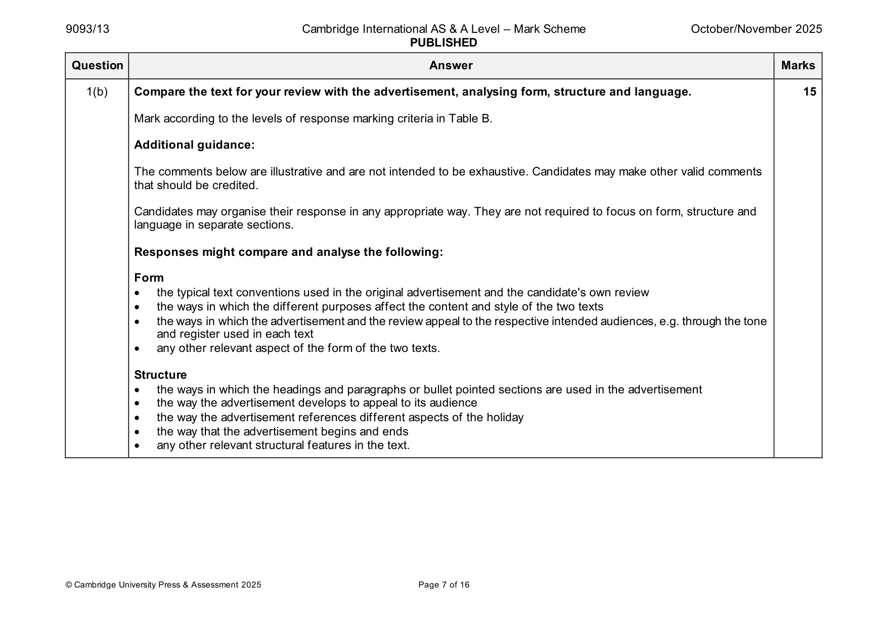 Mark scheme, page 7 of 16