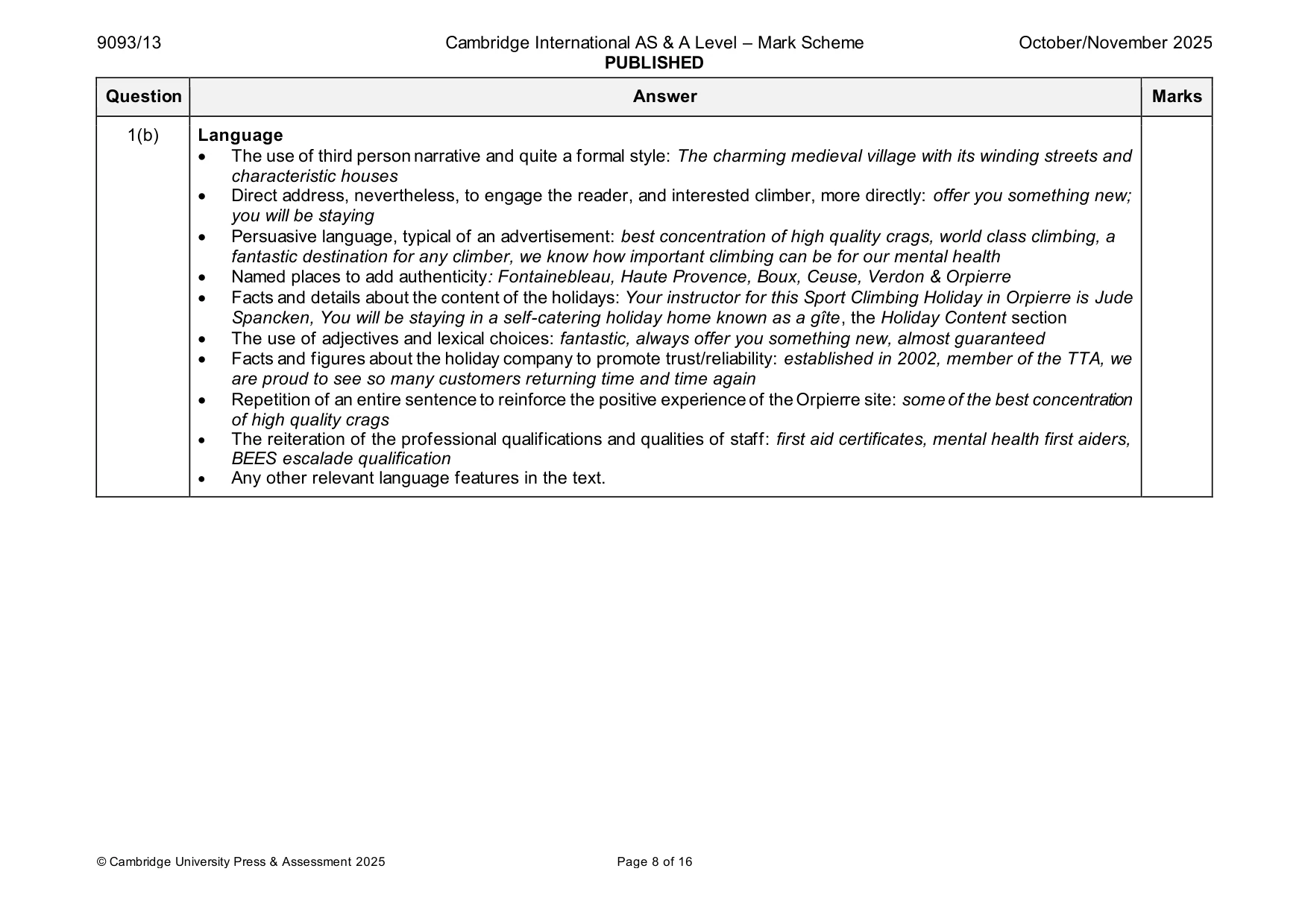 Mark scheme, page 8 of 16