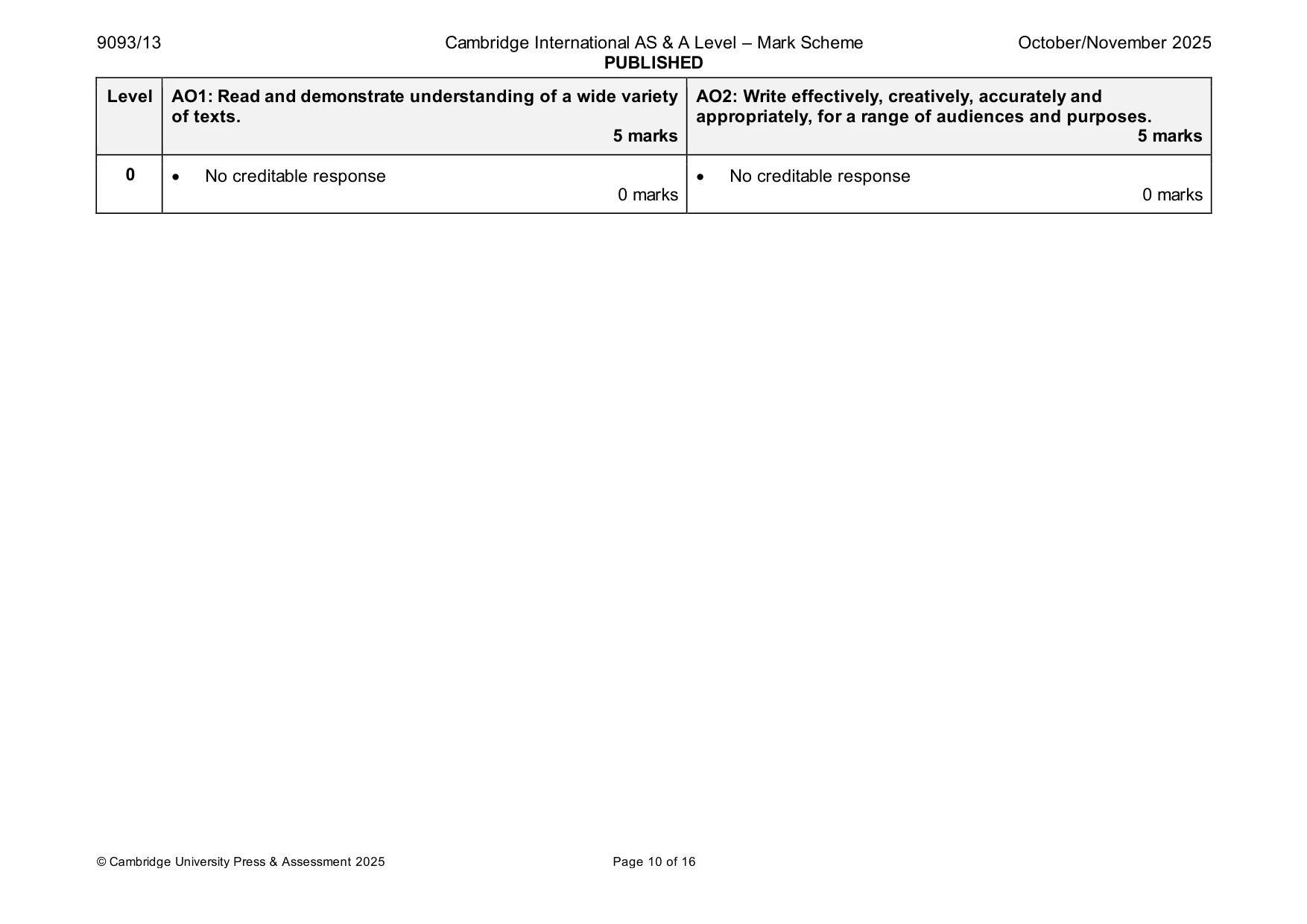Mark scheme, page 10 of 16