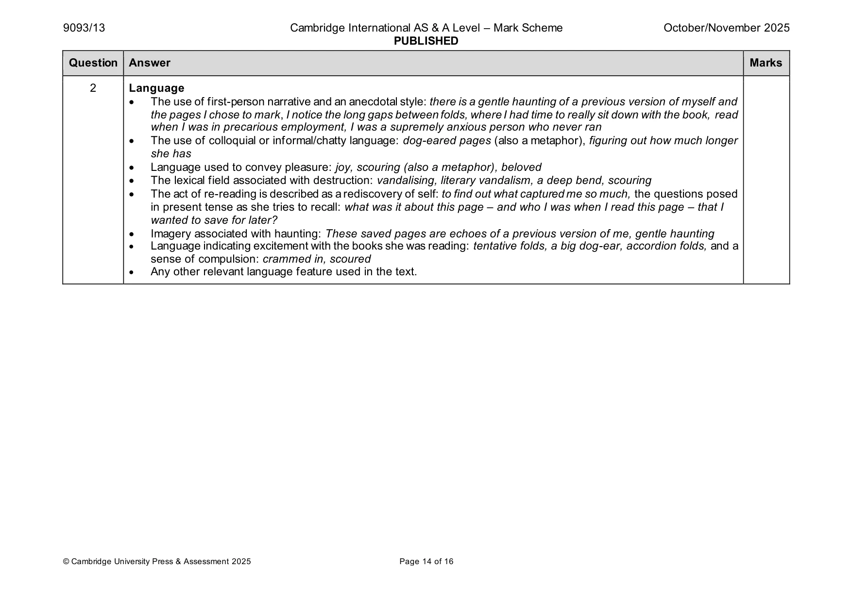 Mark scheme, page 14 of 16
