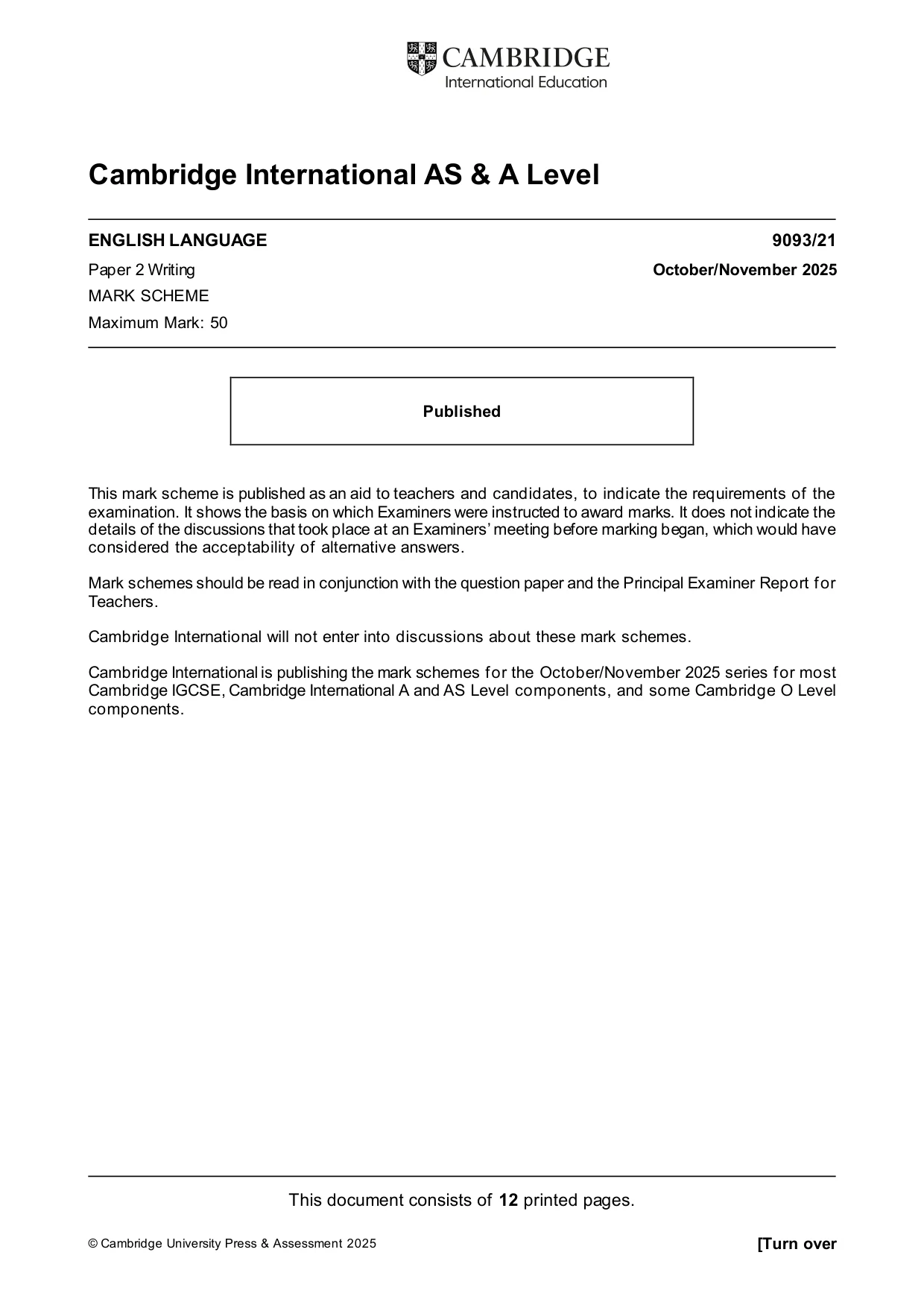 Mark scheme, page 1 of 12