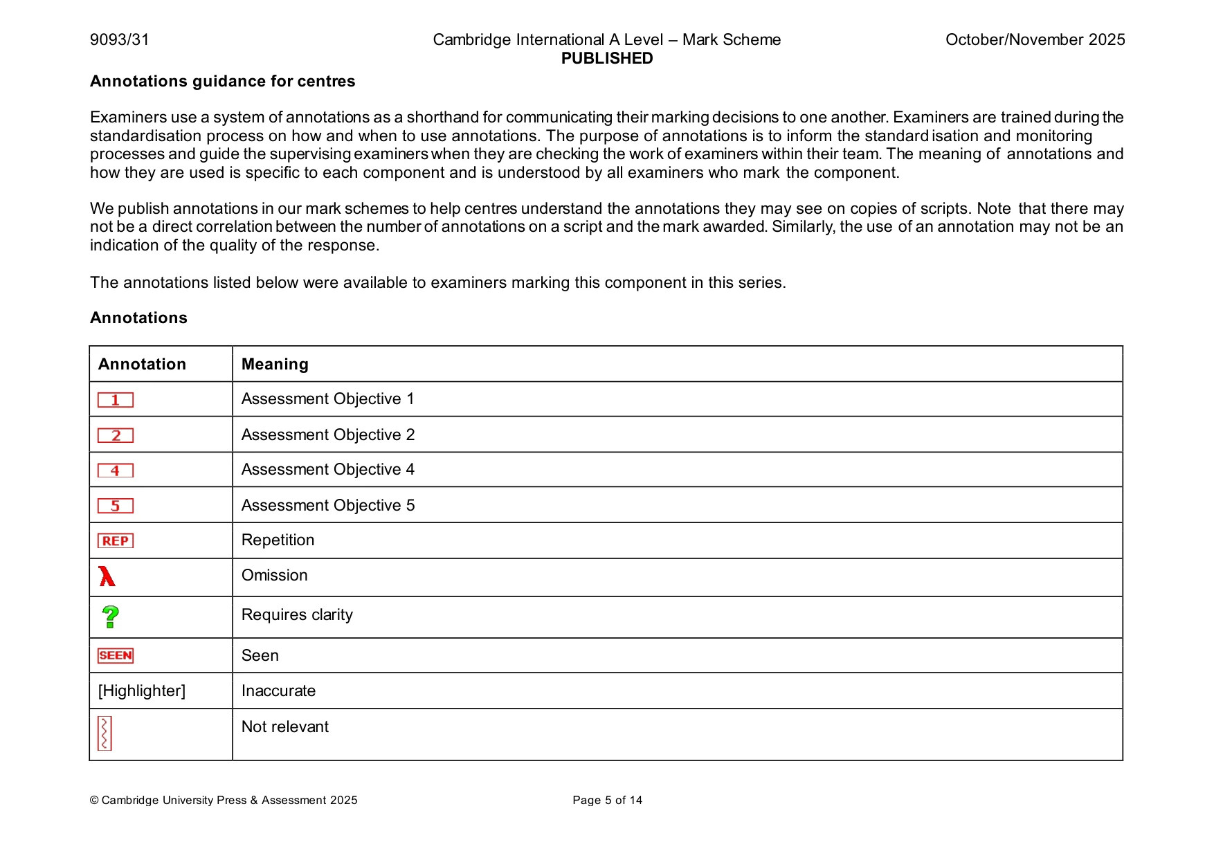 Mark scheme, page 5 of 14