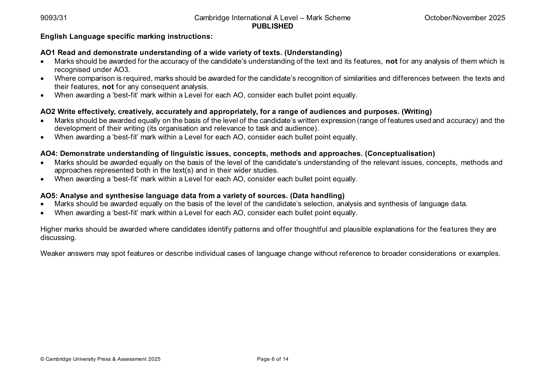 Mark scheme, page 6 of 14