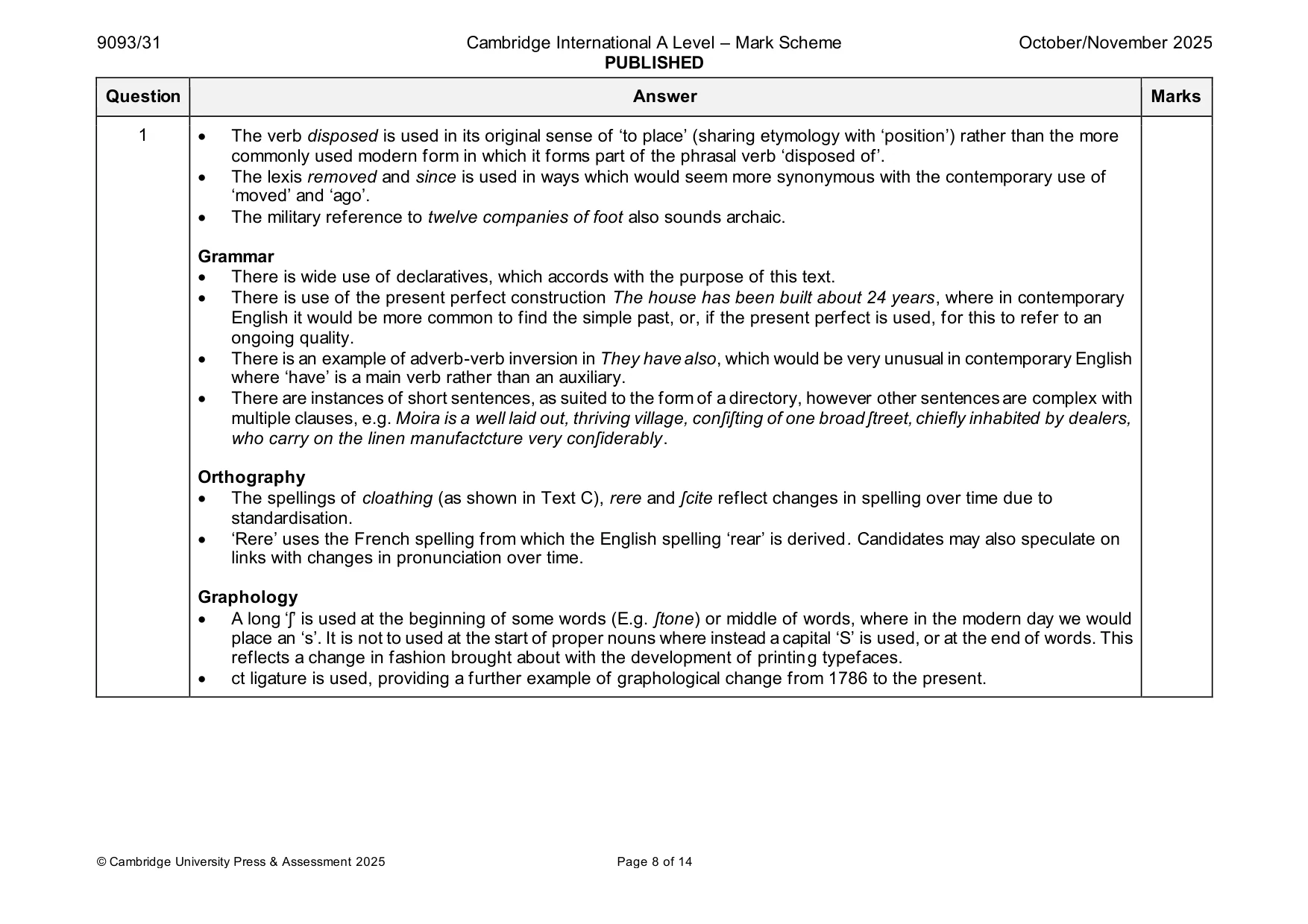 Mark scheme, page 8 of 14