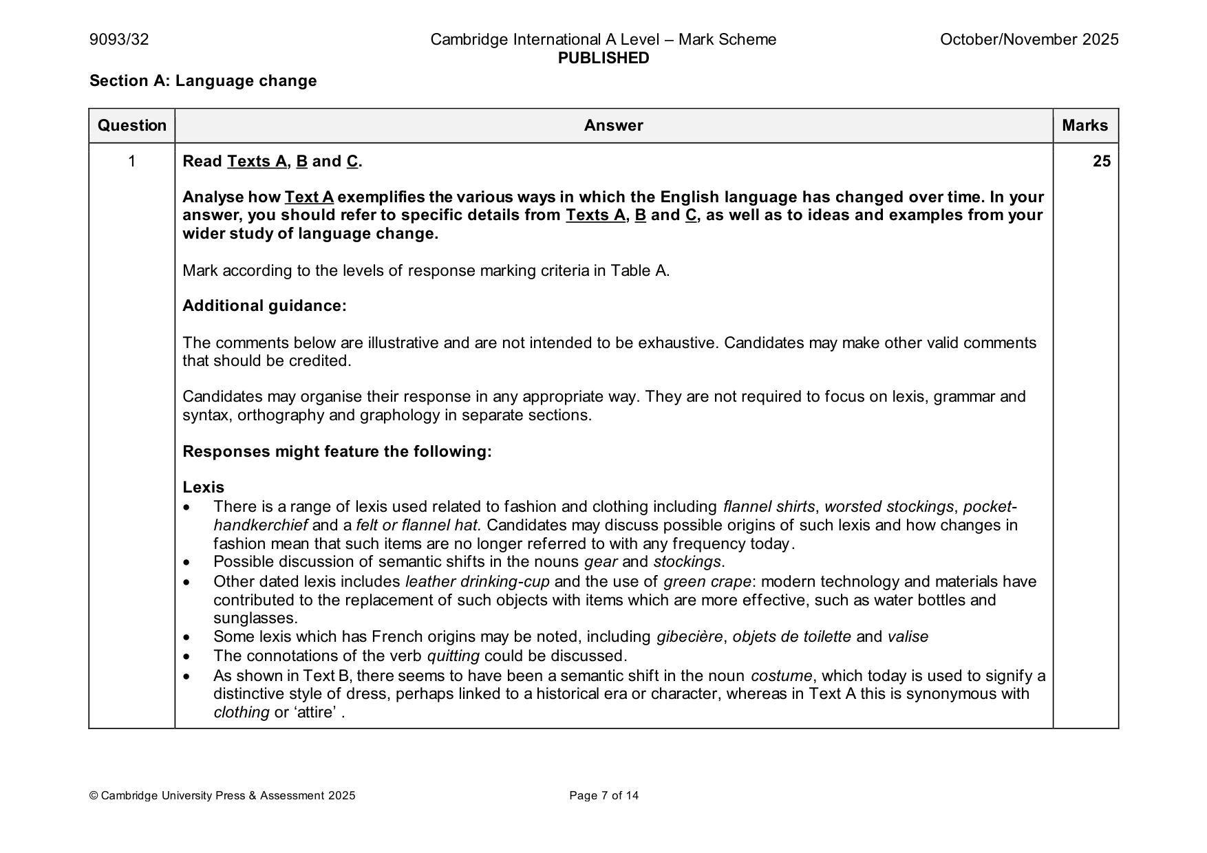 Mark scheme, page 7 of 14