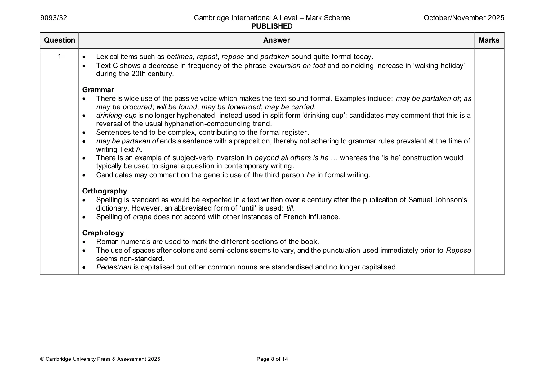 Mark scheme, page 8 of 14