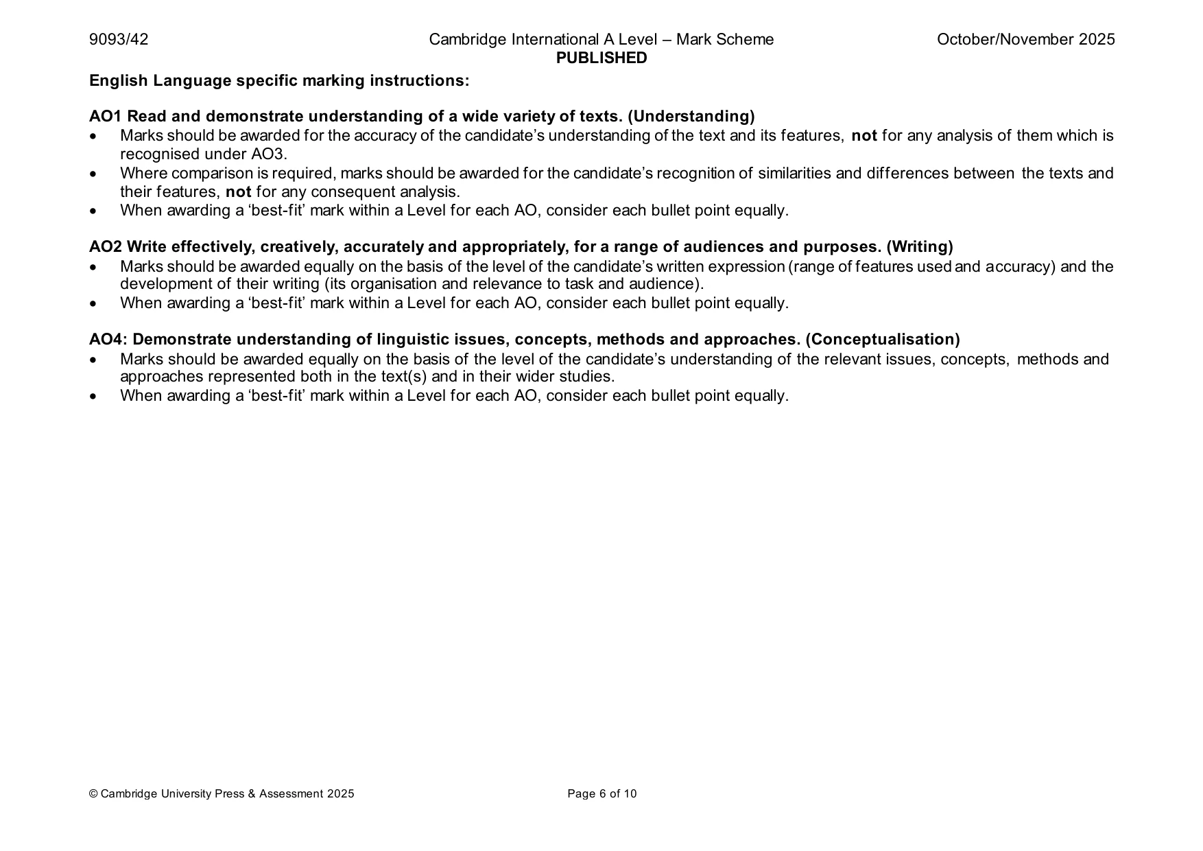 Mark scheme, page 6 of 10