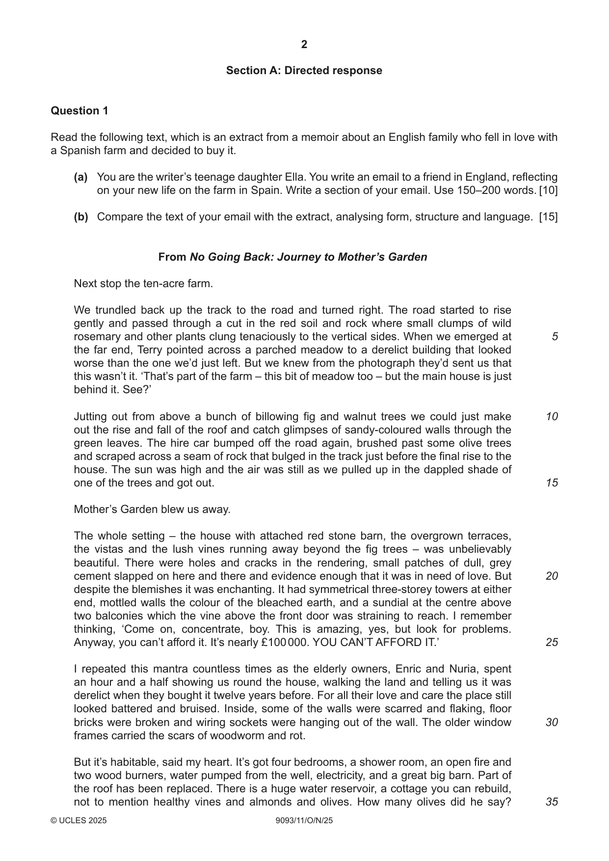 Cambridge A Level English - Language AS and A Level (from 2014) 9093 2025 Oct/Nov Paper 1 · Variant 1 question paper, page 2 of 8