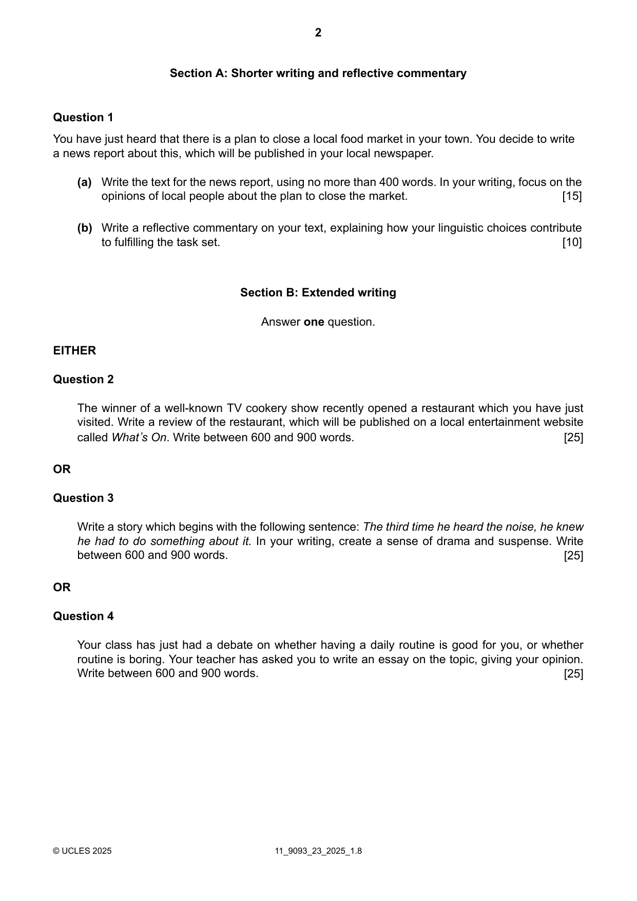 Cambridge A Level English - Language AS and A Level (from 2014) 9093 2025 Oct/Nov Paper 2 · Variant 3 question paper, page 2 of 4