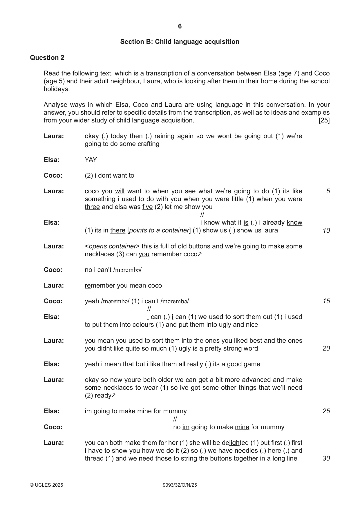 Cambridge A Level English - Language AS and A Level (from 2014) 9093 2025 Oct/Nov Paper 3 · Variant 2 question paper, page 6 of 8