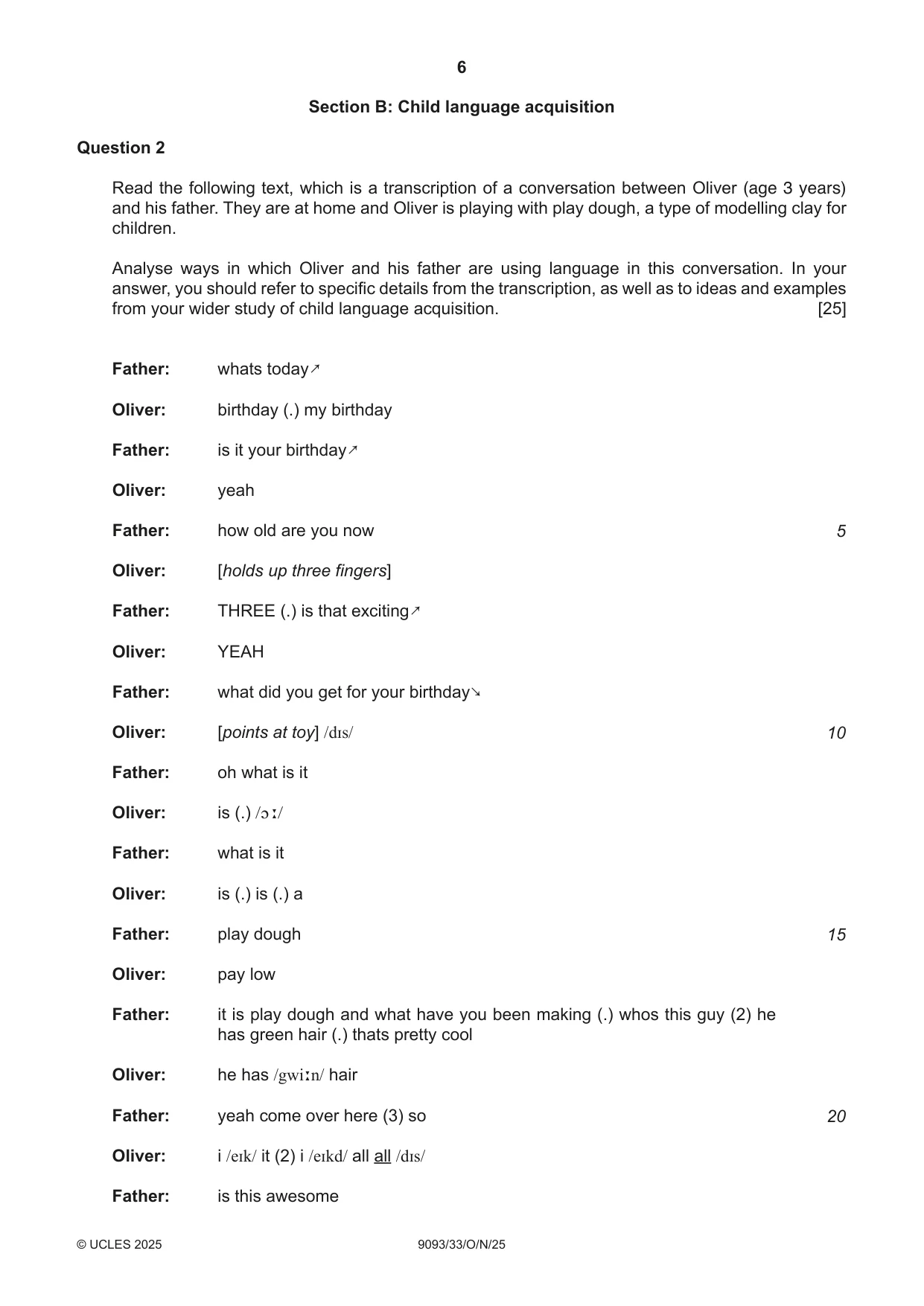 Cambridge A Level English - Language AS and A Level (from 2014) 9093 2025 Oct/Nov Paper 3 · Variant 3 question paper, page 6 of 8