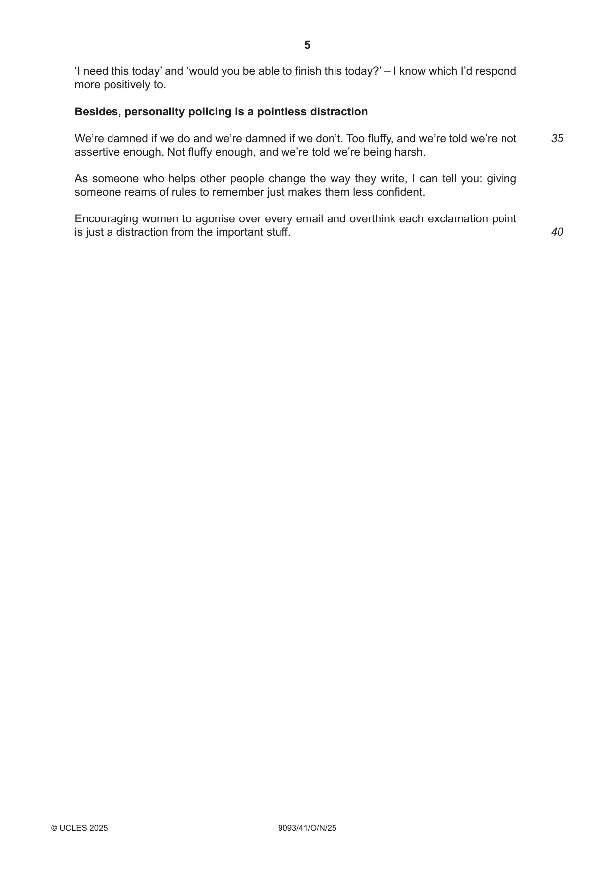 Cambridge A Level English - Language AS and A Level (from 2014) 9093 2025 Oct/Nov Paper 4 · Variant 1 question paper, page 5 of 8