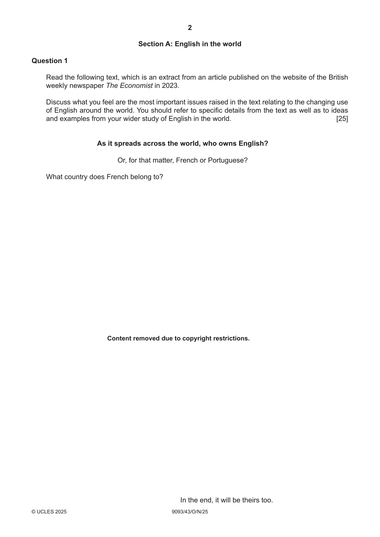 Cambridge A Level English - Language AS and A Level (from 2014) 9093 2025 Oct/Nov Paper 4 · Variant 3 question paper, page 2 of 8