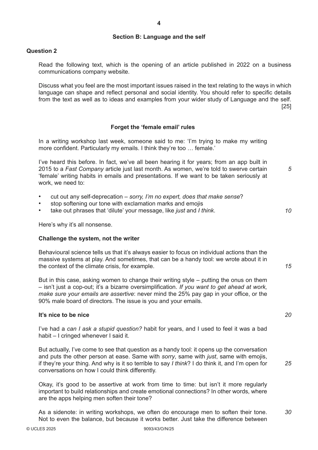 Cambridge A Level English - Language AS and A Level (from 2014) 9093 2025 Oct/Nov Paper 4 · Variant 3 question paper, page 4 of 8