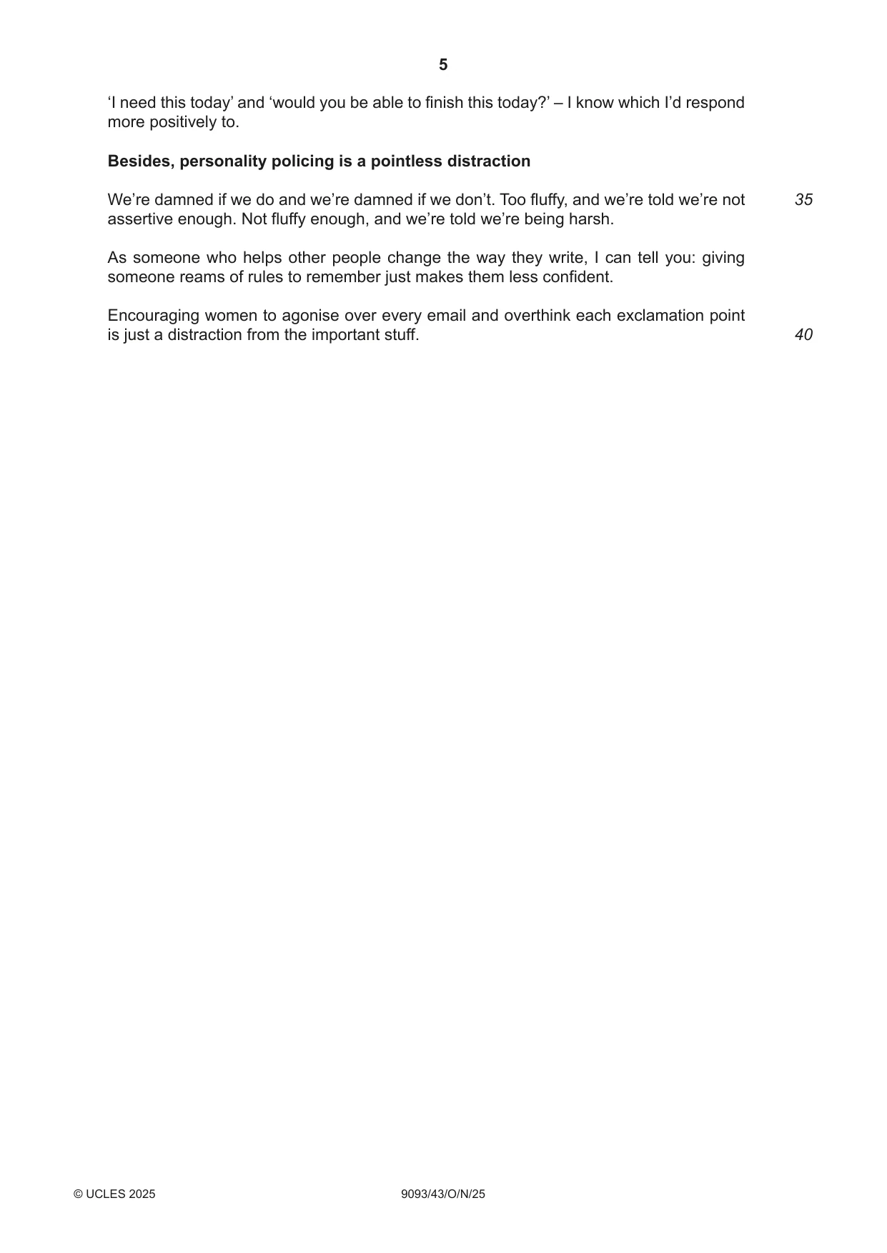 Cambridge A Level English - Language AS and A Level (from 2014) 9093 2025 Oct/Nov Paper 4 · Variant 3 question paper, page 5 of 8