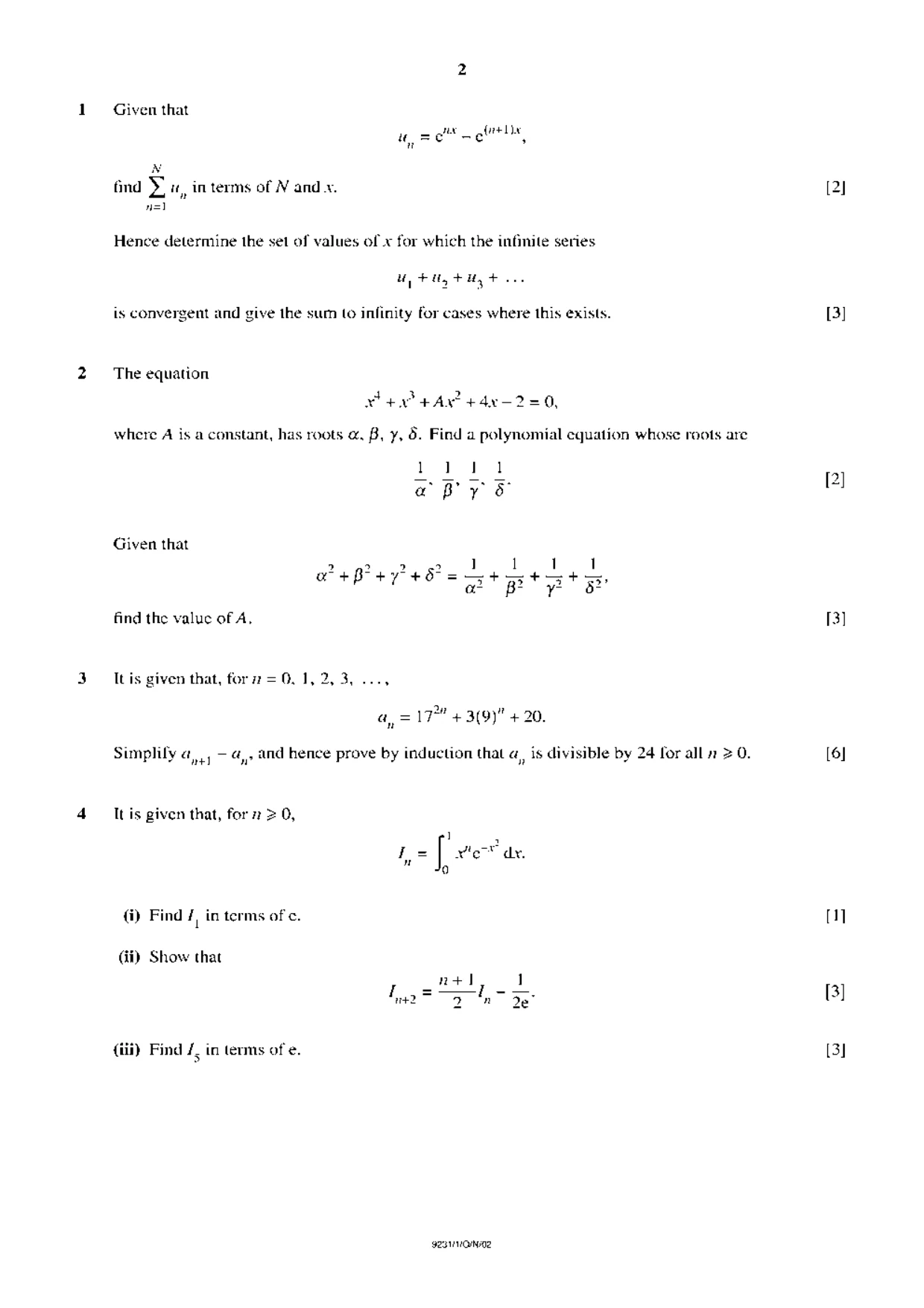 Cambridge A Level Mathematics - Further 9231 2002 Oct/Nov Paper 1 · Variant 1 question paper, page 2 of 8