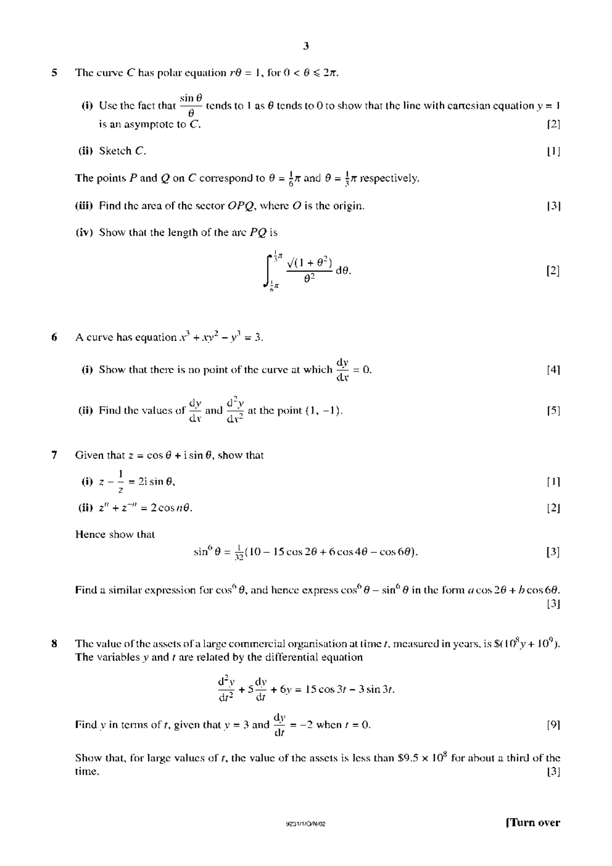 Cambridge A Level Mathematics - Further 9231 2002 Oct/Nov Paper 1 · Variant 1 question paper, page 3 of 8