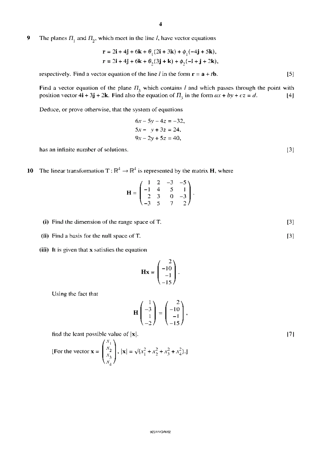 Cambridge A Level Mathematics - Further 9231 2002 Oct/Nov Paper 1 · Variant 1 question paper, page 4 of 8