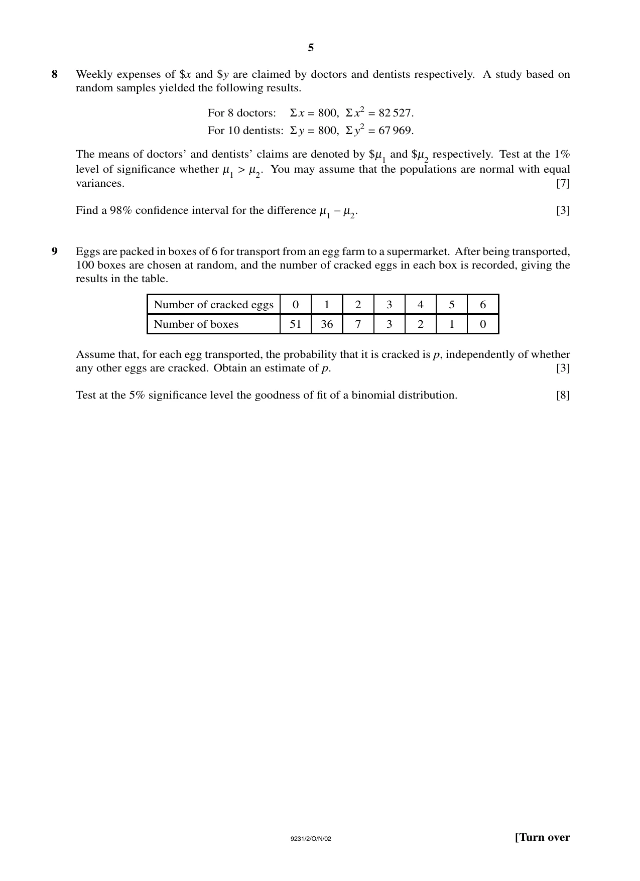 Cambridge A Level Mathematics - Further 9231 2002 Oct/Nov Paper 2 · Variant 1 question paper, page 5 of 8