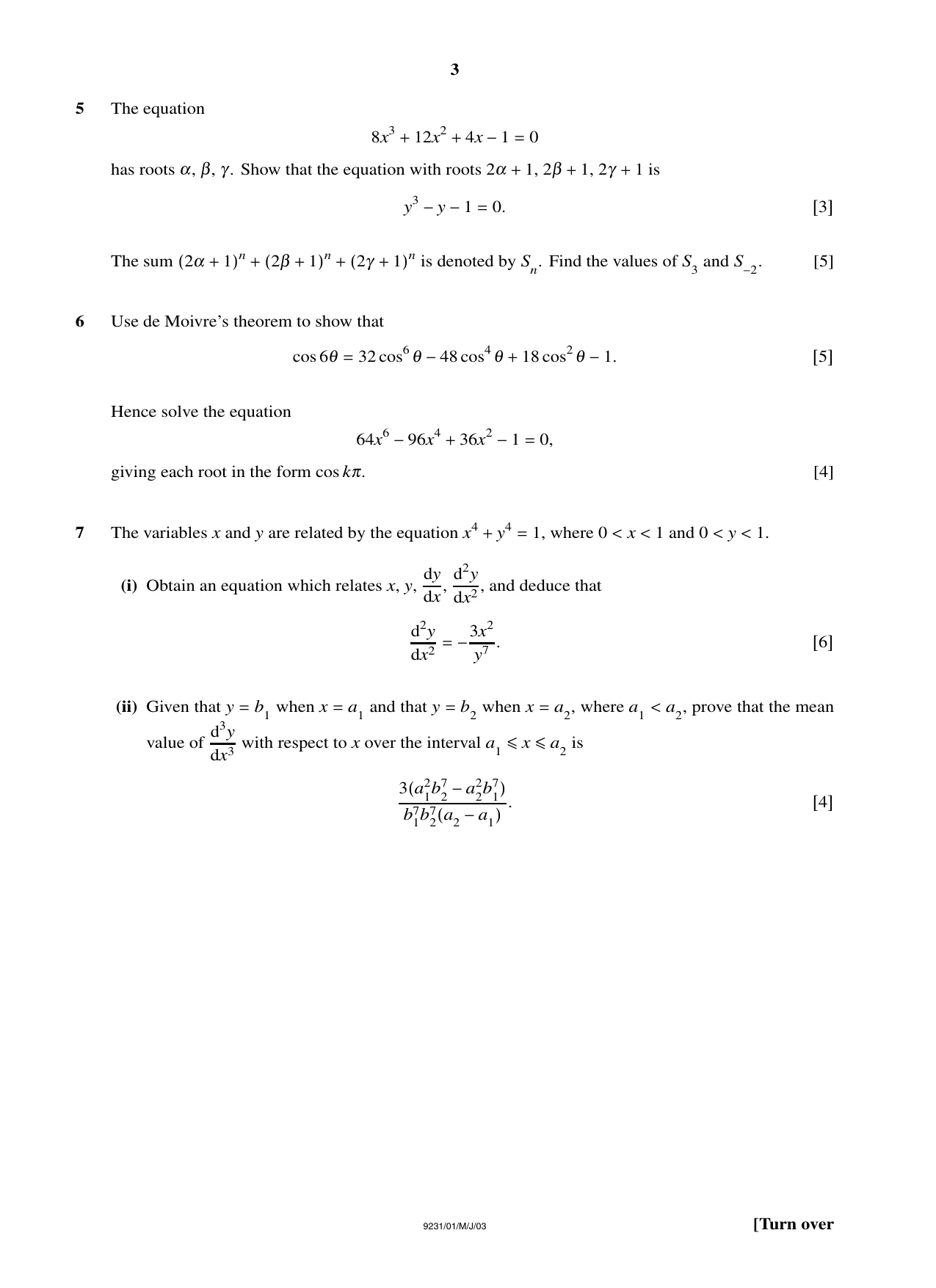 Cambridge A Level Mathematics - Further 9231 2003 May/June Paper 1 · Variant 1 question paper, page 3 of 8