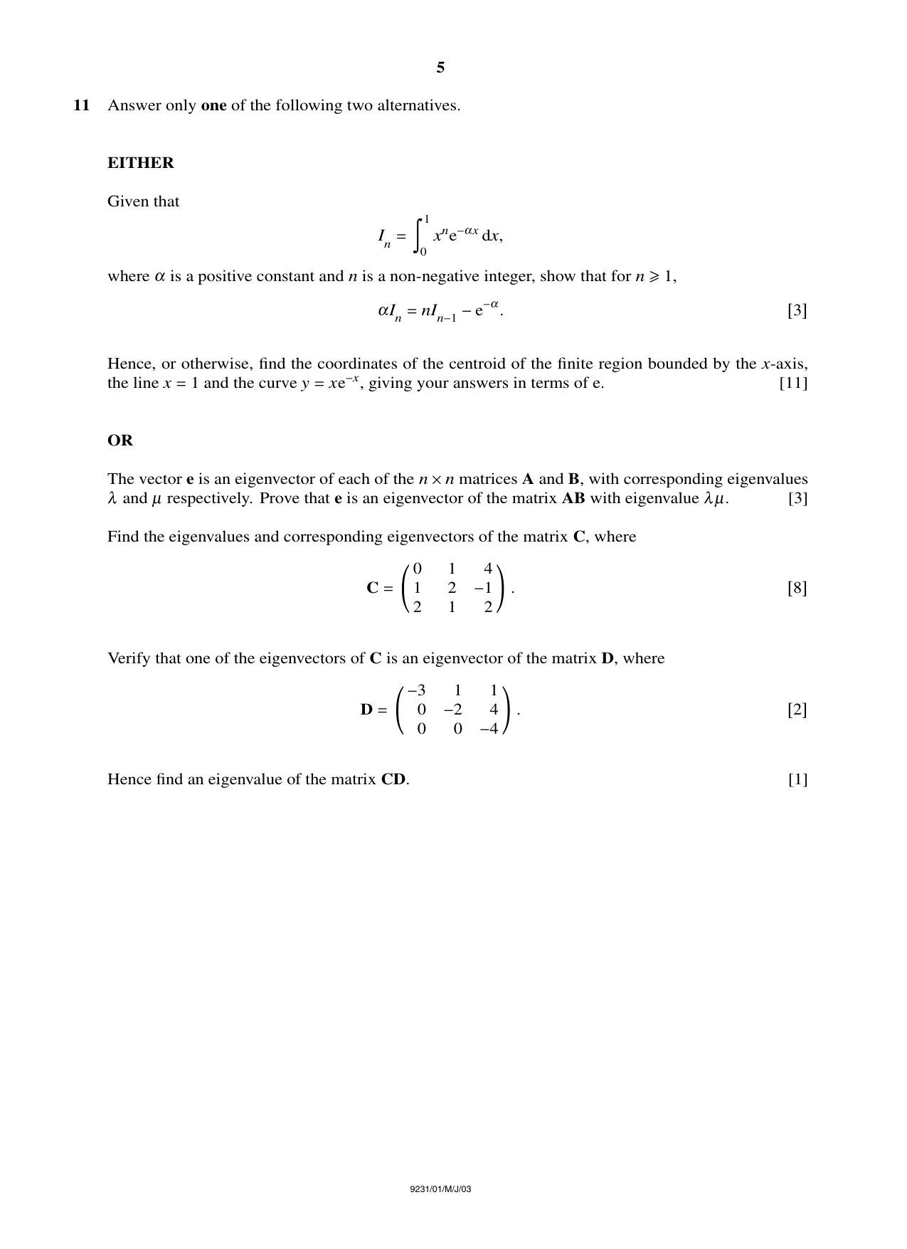 Cambridge A Level Mathematics - Further 9231 2003 May/June Paper 1 · Variant 1 question paper, page 5 of 8
