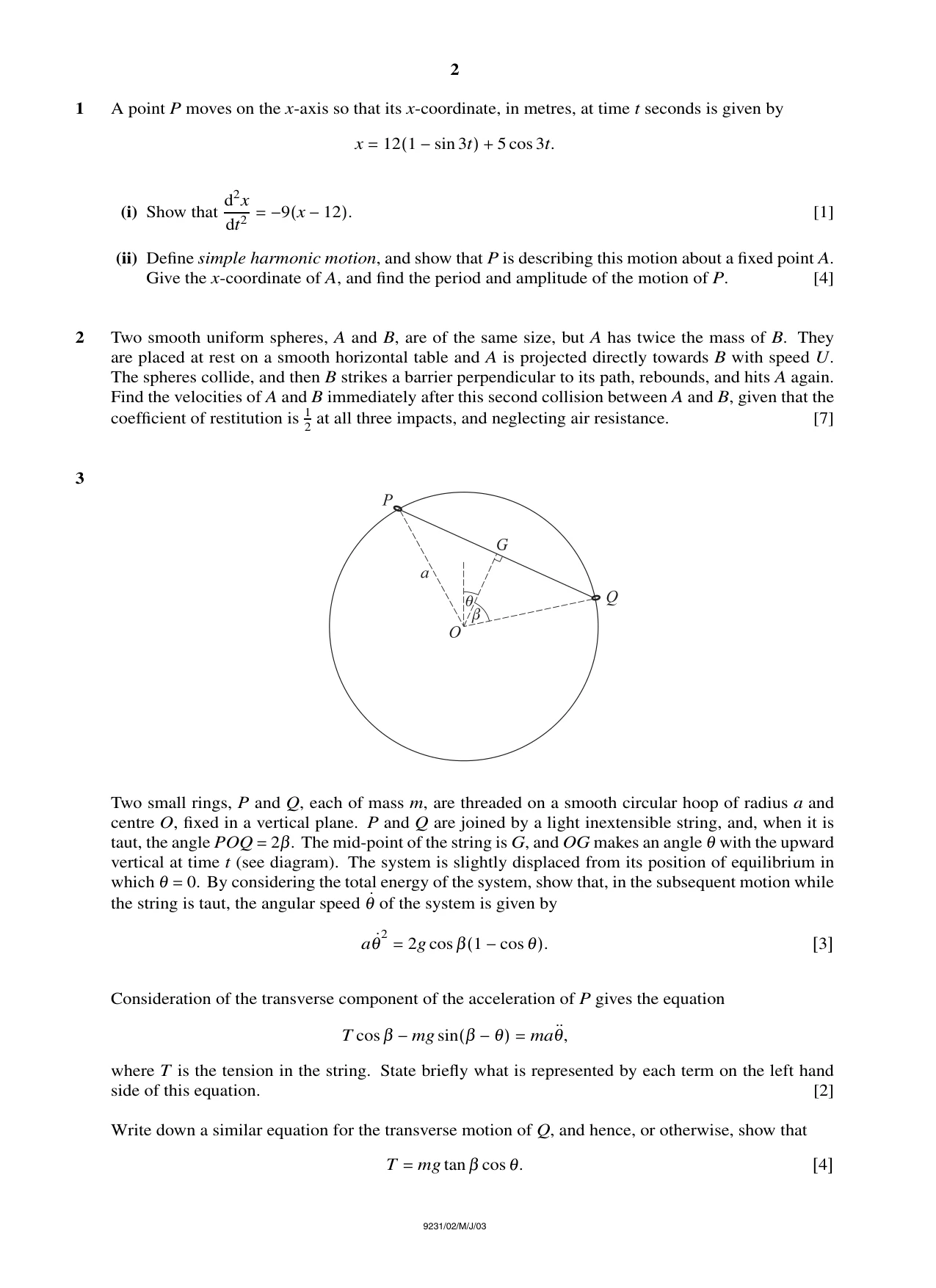 Cambridge A Level Mathematics - Further 9231 2003 May/June Paper 2 · Variant 1 question paper, page 2 of 8