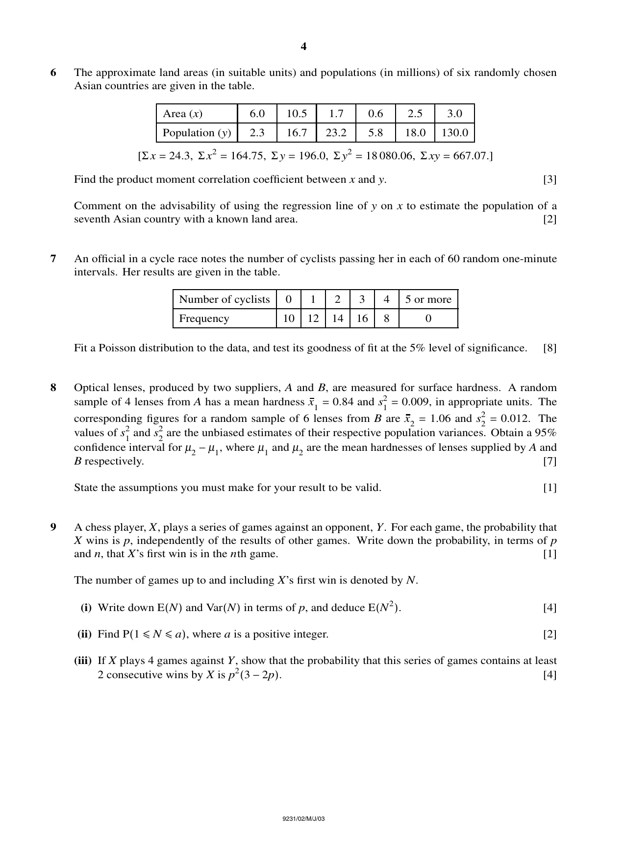 Cambridge A Level Mathematics - Further 9231 2003 May/June Paper 2 · Variant 1 question paper, page 4 of 8