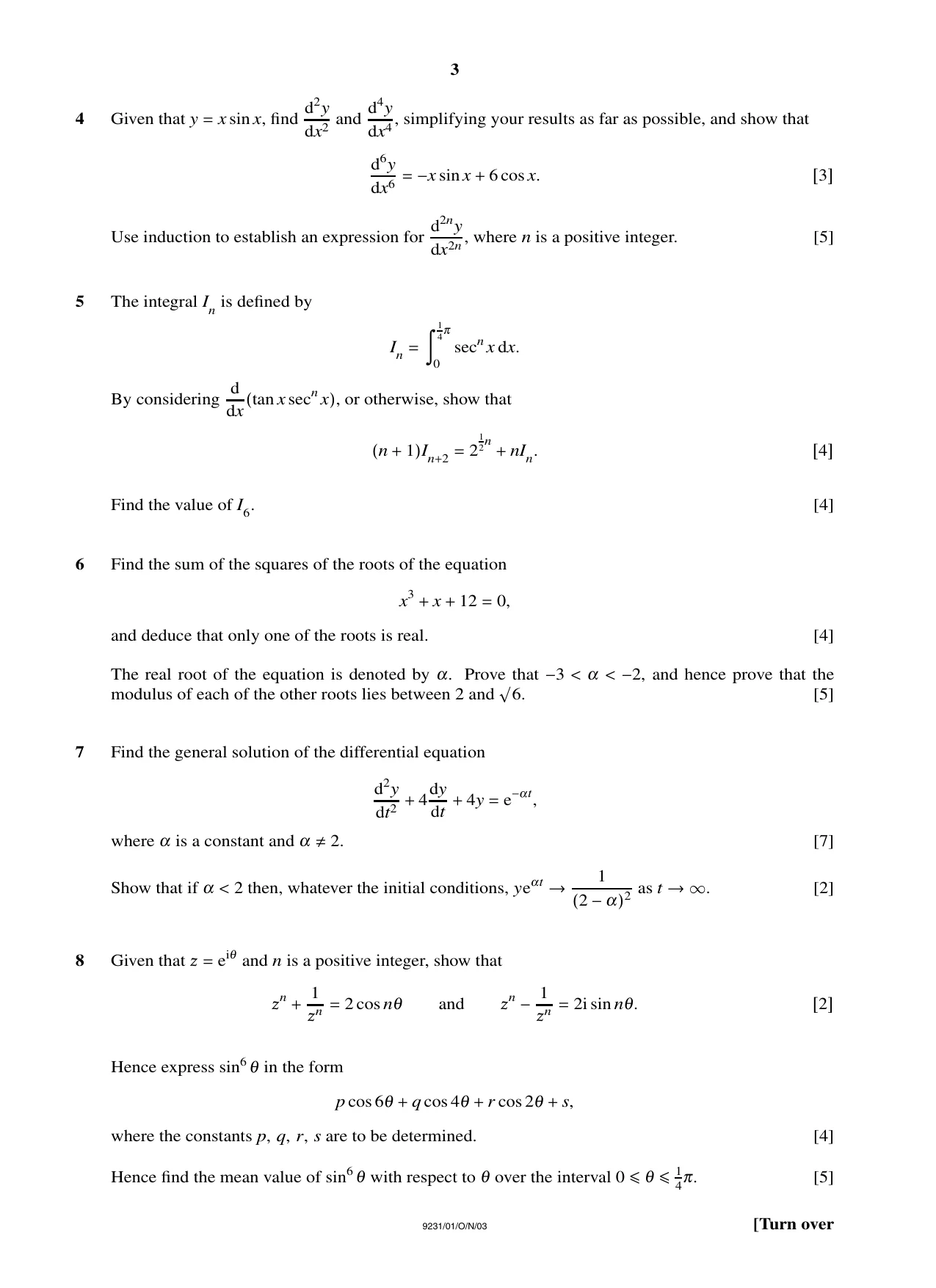 Cambridge A Level Mathematics - Further 9231 2003 Oct/Nov Paper 1 · Variant 1 question paper, page 3 of 4