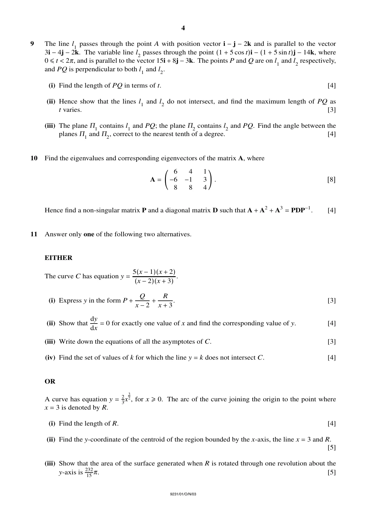 Cambridge A Level Mathematics - Further 9231 2003 Oct/Nov Paper 1 · Variant 1 question paper, page 4 of 4