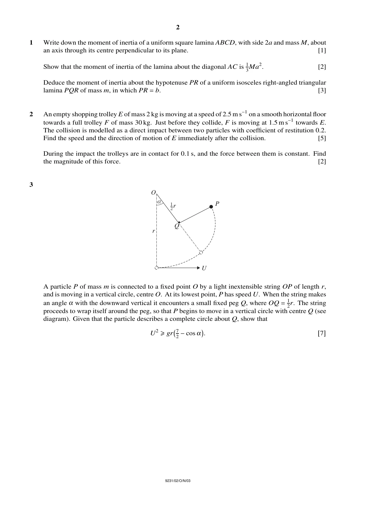 Cambridge A Level Mathematics - Further 9231 2003 Oct/Nov Paper 2 · Variant 1 question paper, page 2 of 8