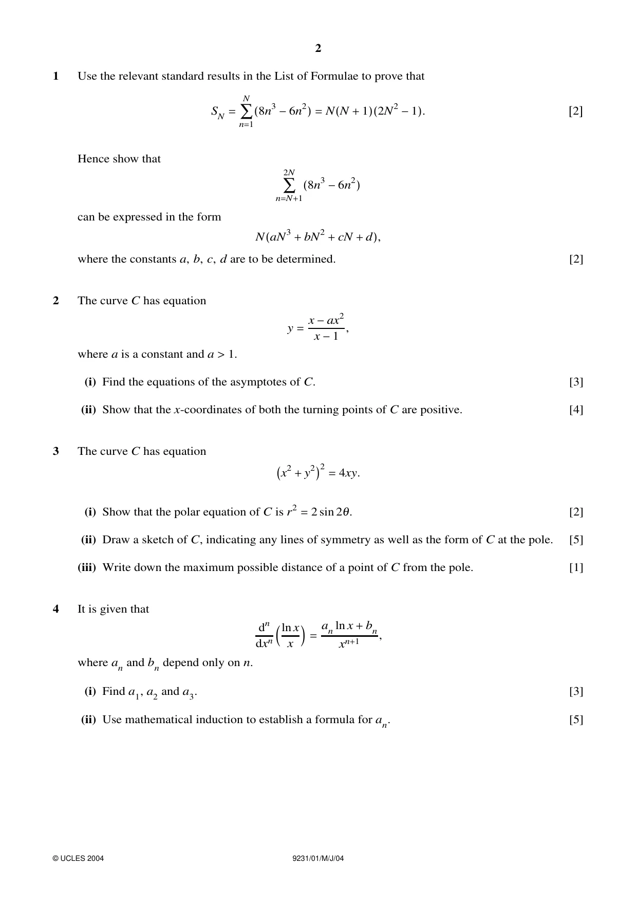 Cambridge A Level Mathematics - Further 9231 2004 May/June Paper 1 · Variant 1 question paper, page 2 of 8