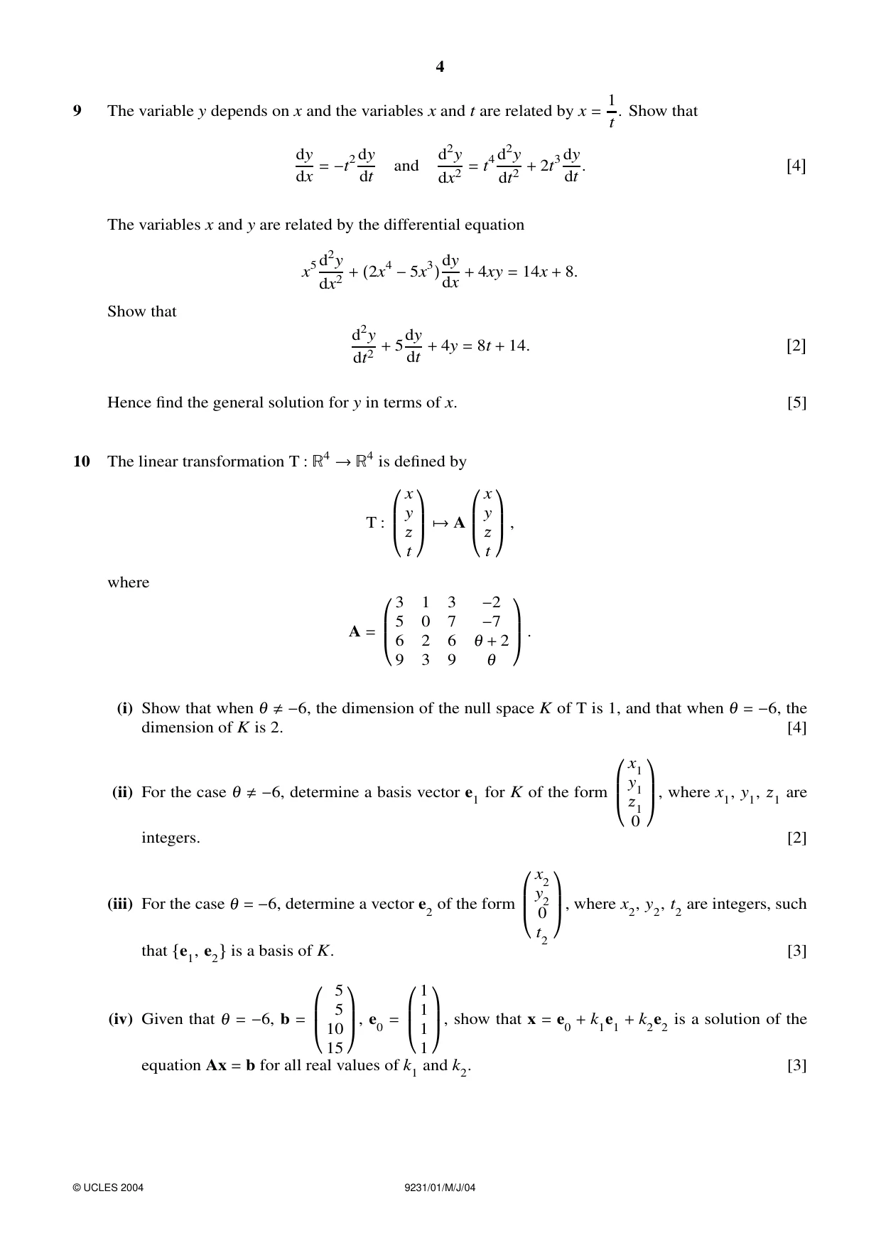 Cambridge A Level Mathematics - Further 9231 2004 May/June Paper 1 · Variant 1 question paper, page 4 of 8