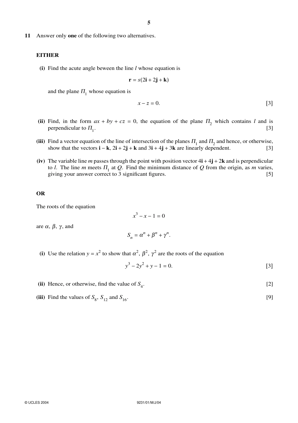 Cambridge A Level Mathematics - Further 9231 2004 May/June Paper 1 · Variant 1 question paper, page 5 of 8