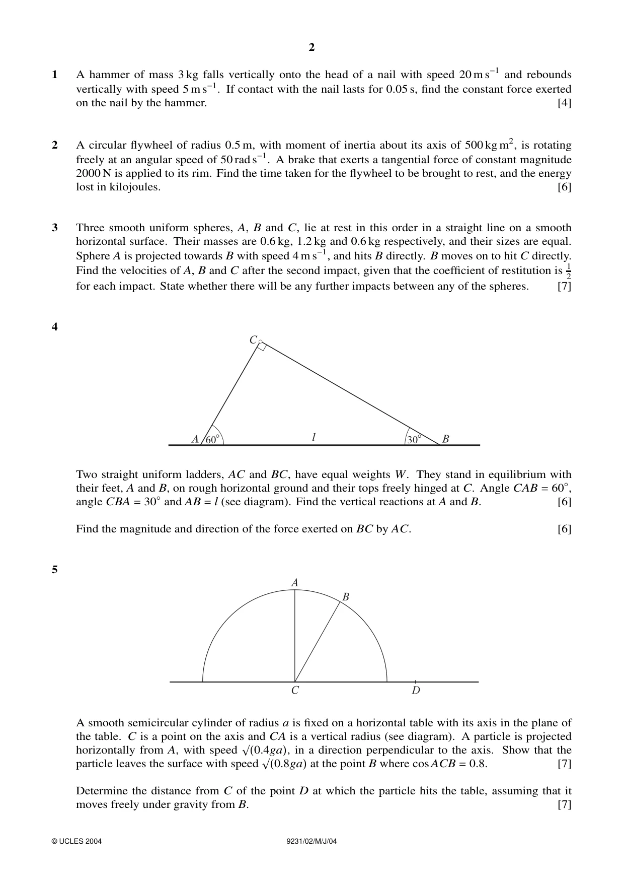 Cambridge A Level Mathematics - Further 9231 2004 May/June Paper 2 · Variant 1 question paper, page 2 of 4