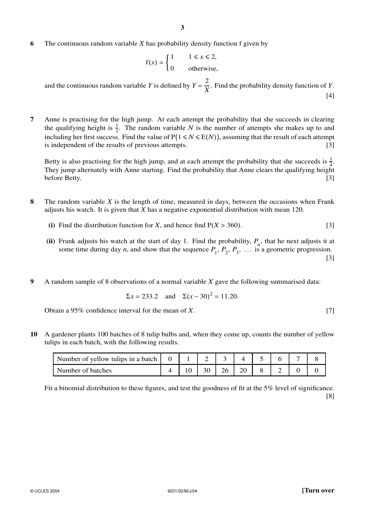 Cambridge A Level Mathematics - Further 9231 2004 May/June Paper 2 · Variant 1 question paper, page 3 of 4